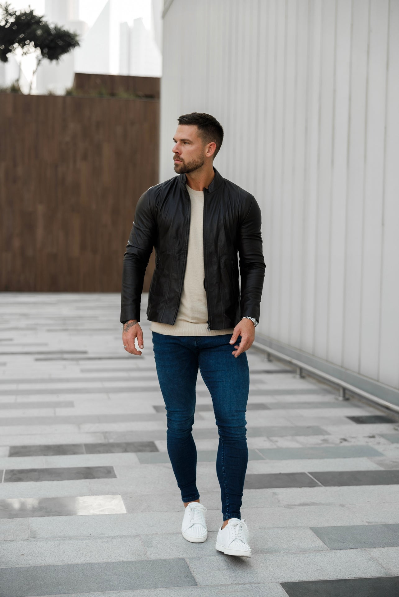 Brown Lambs Leather Jacket with Black Zips - FSH791