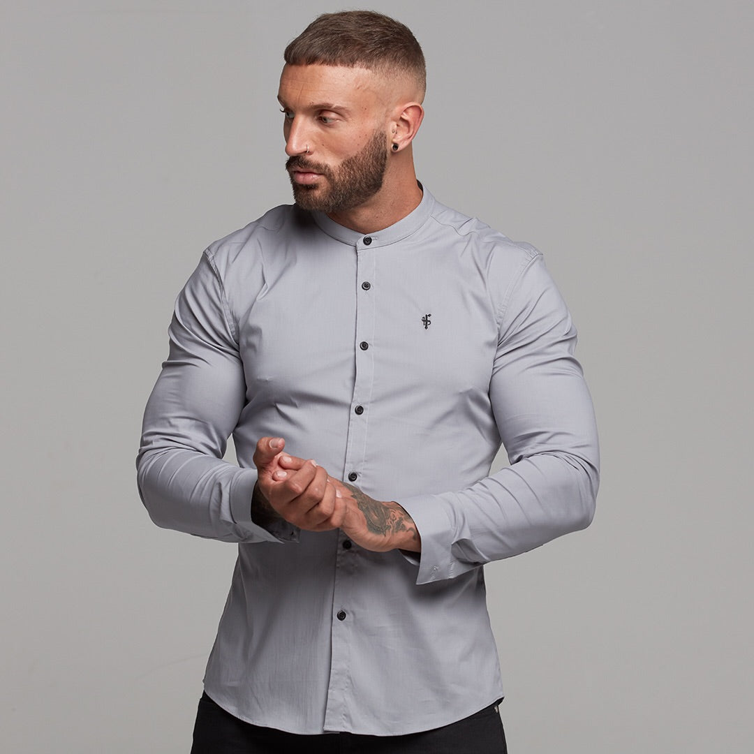 Super Slim Stretch Classic Silver Grey Grandad Collar - FS289