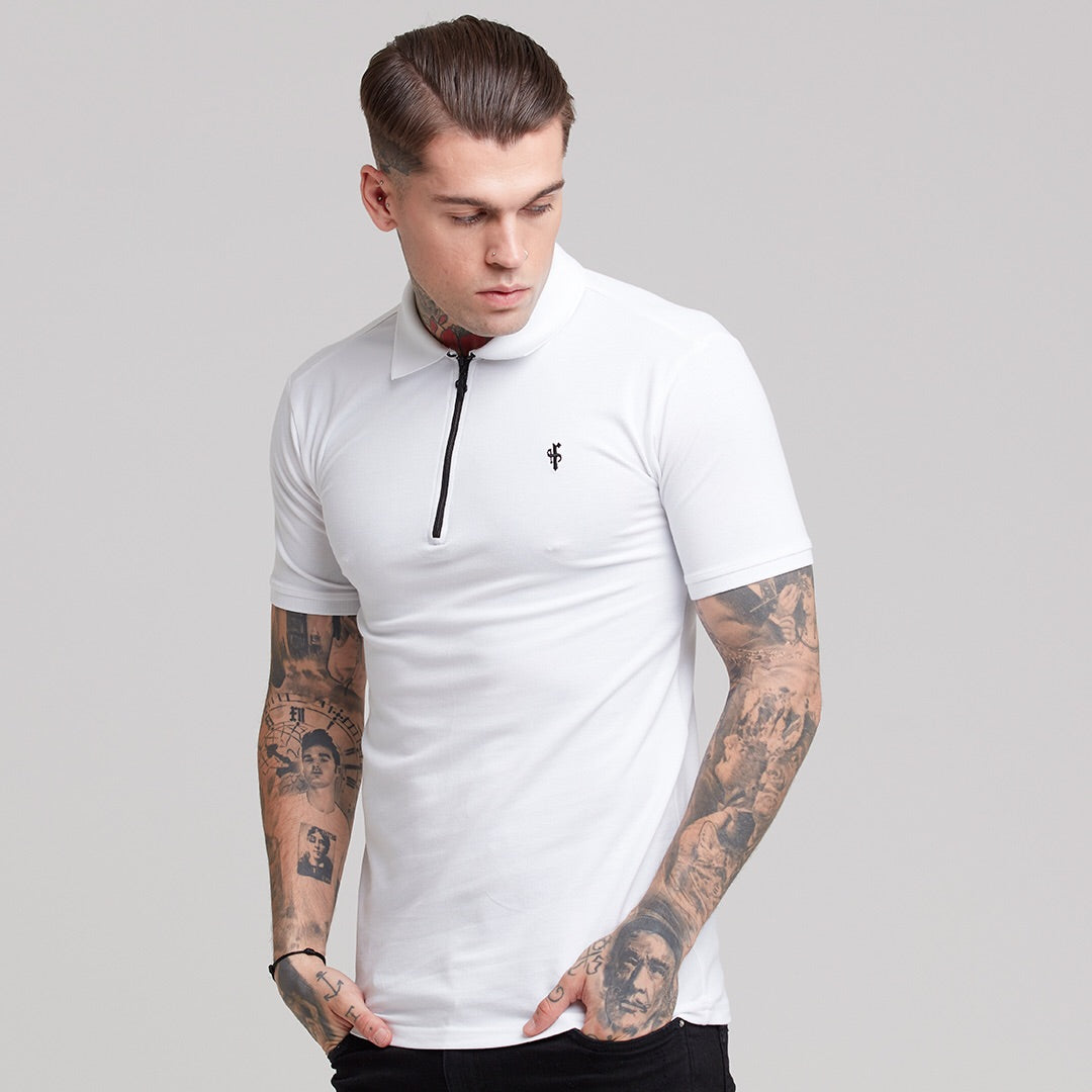 Classic White Zipped Polo Shirt - FSH299