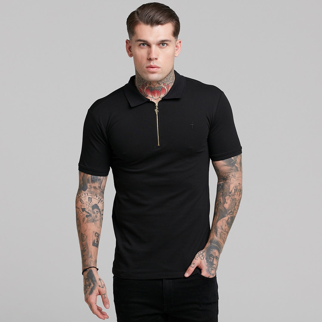 Classic Black and Gold Zipped Polo Shirt - FSH239