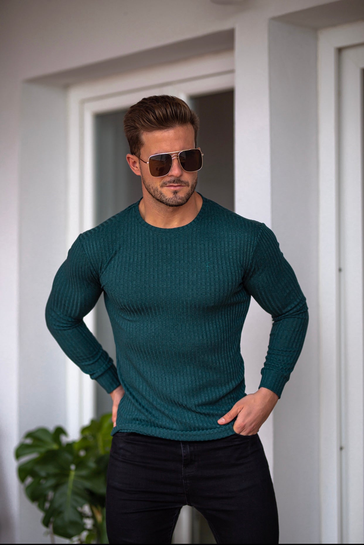 Classic Forest Green Ribbed Knit Jumper - FSH611