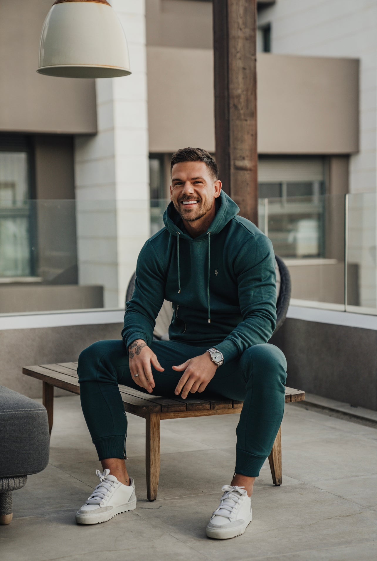 Forest Green / Silver Overhead Hoodie Top with Zipped Pockets - FSH799