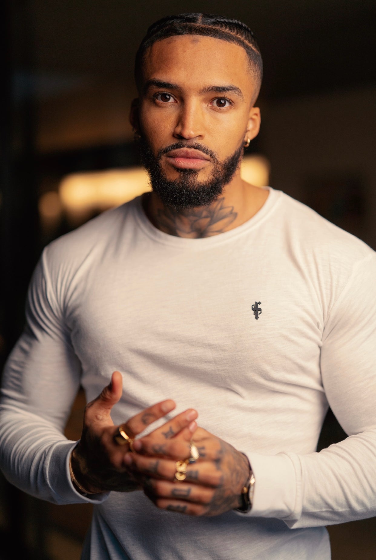 White Slub Crew Long Sleeve With Cuff - FSH727