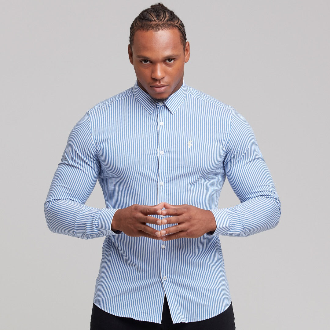 Super Slim Stretch Navy & White Stripe (Yellow Emblem) - FS364