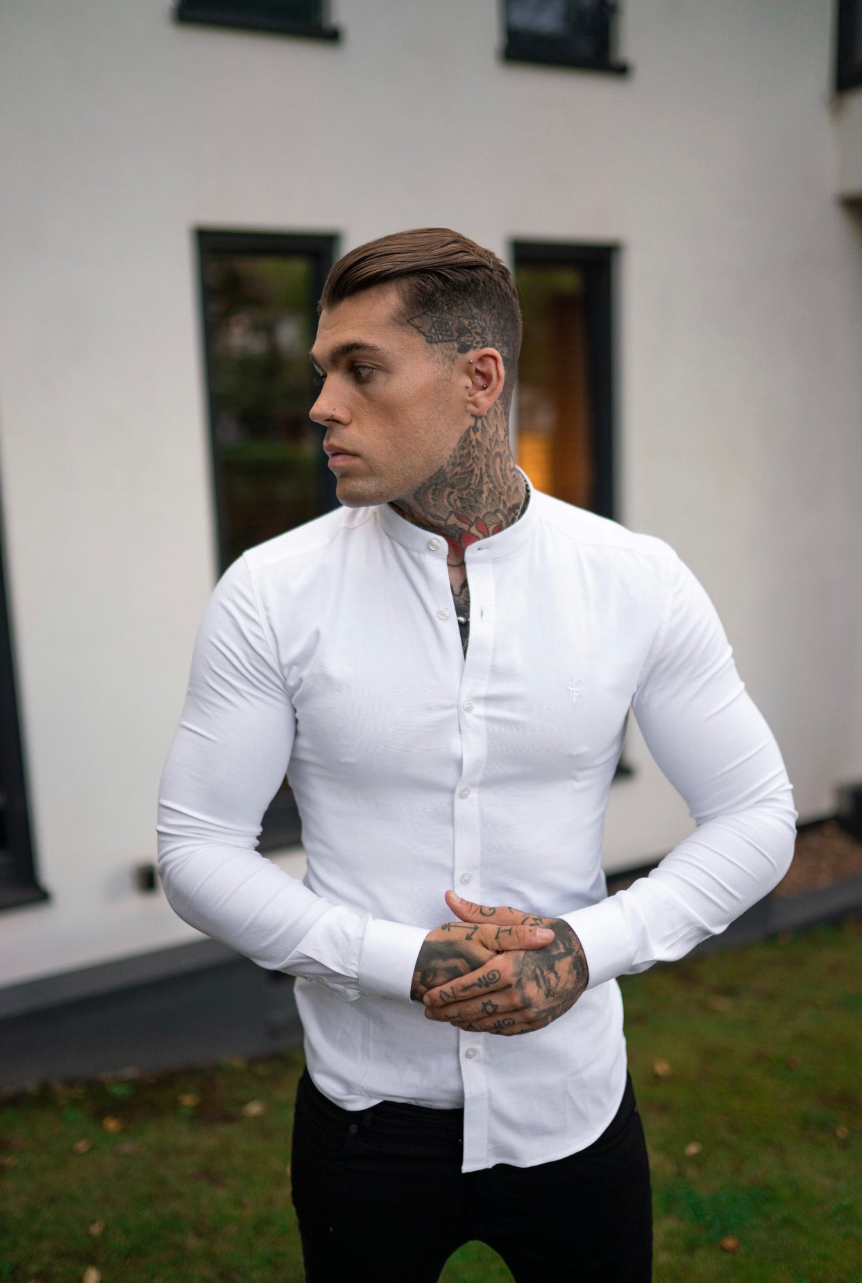 Super Slim Stretch Classic Oxford White Grandad Collar - FS732