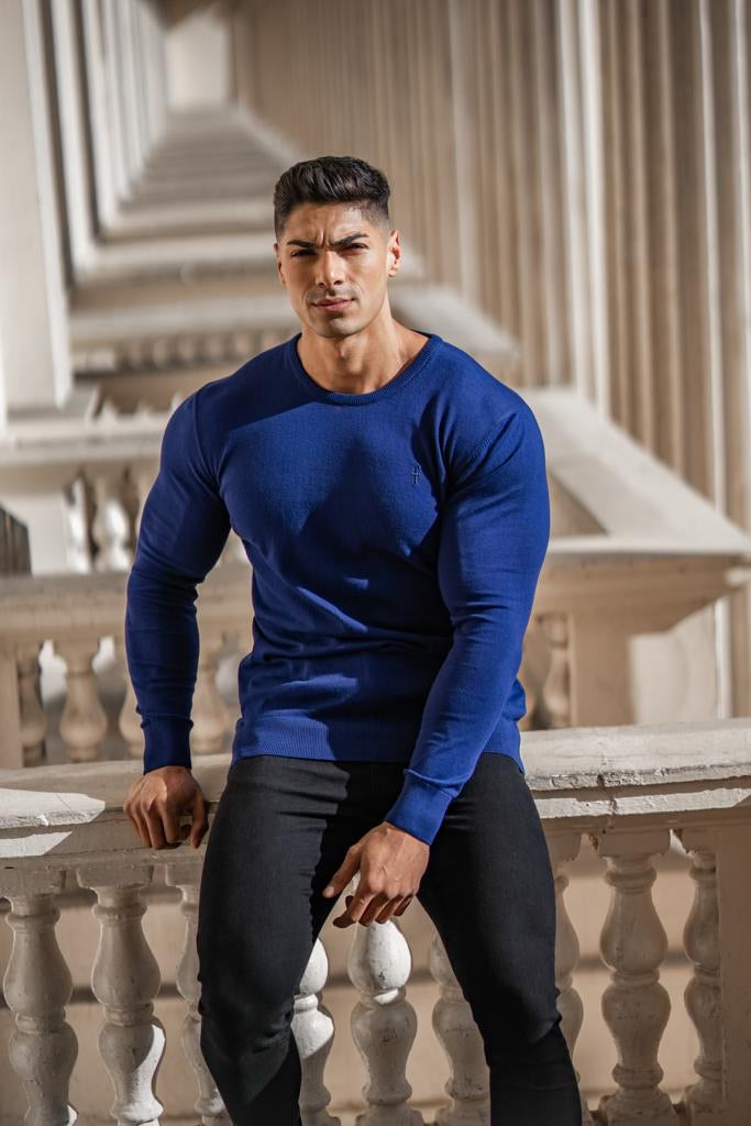 Classic Navy Crew Neck Knitted Jumper (Navy Emblem) - FSH365