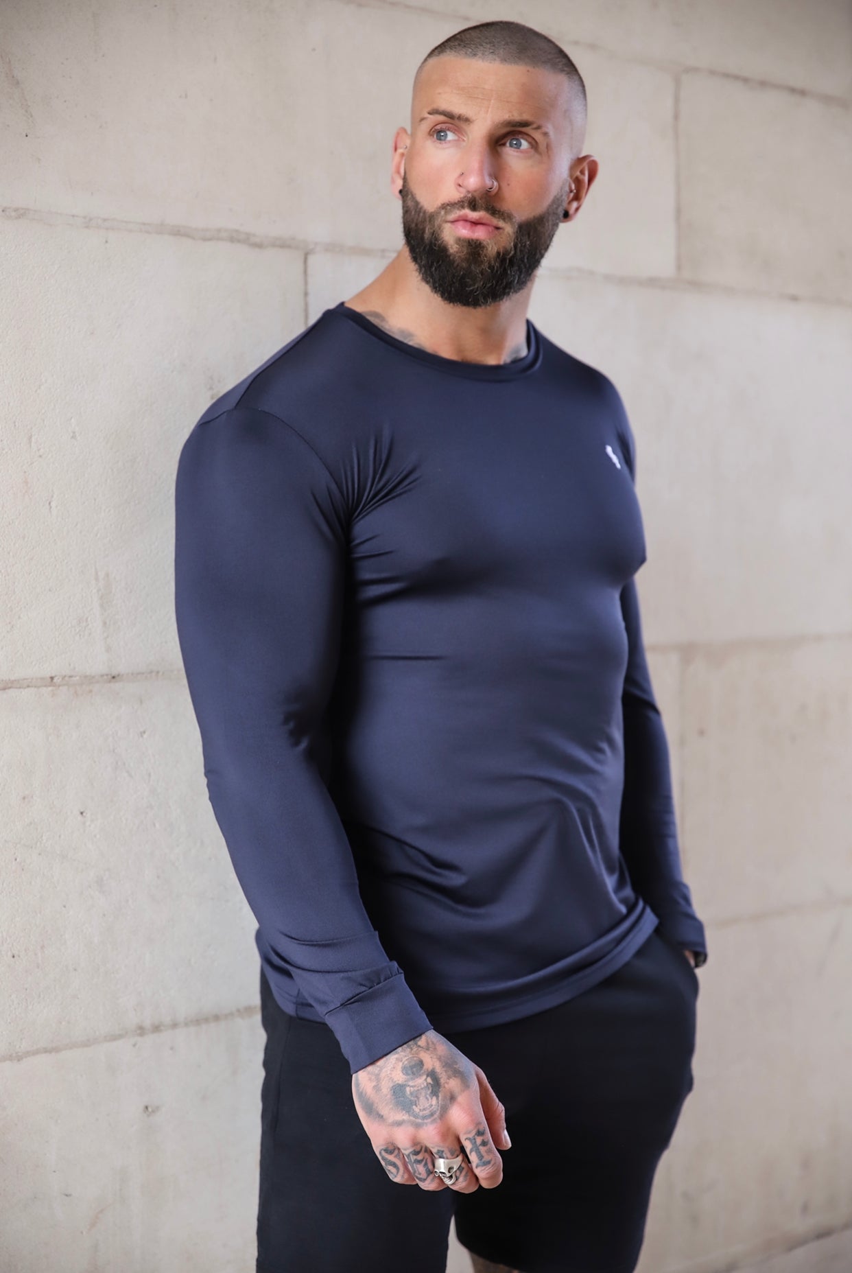 Long Sleeve Navy Gym Crew Top - FSH710