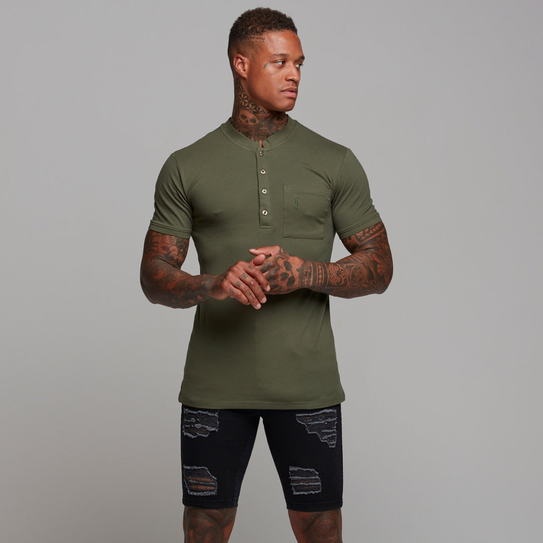 Classic Khaki Grandad Polo Shirt - FSH294