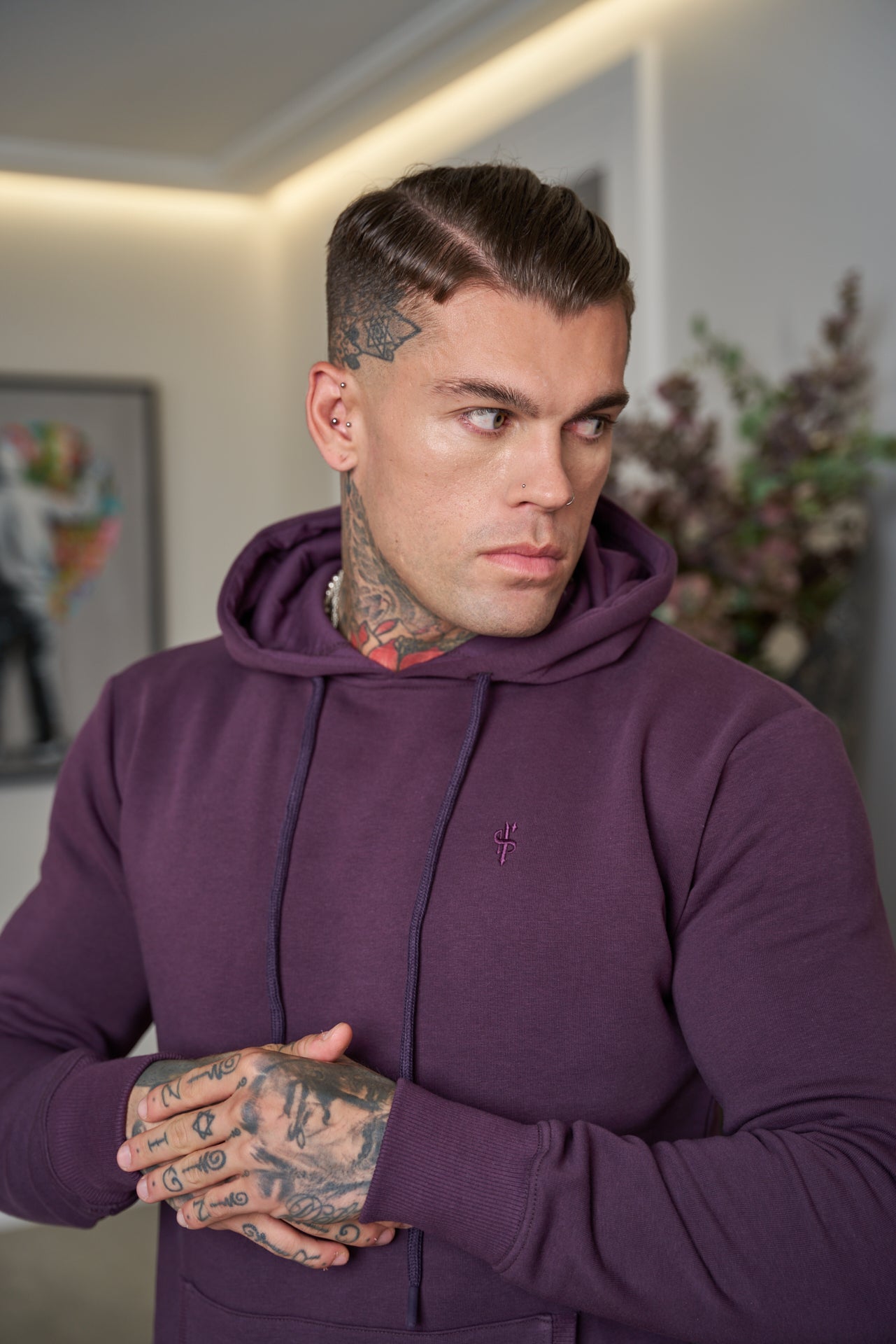 Plum Kangaroo Hoodie Top with FS Embroidery - FSH703