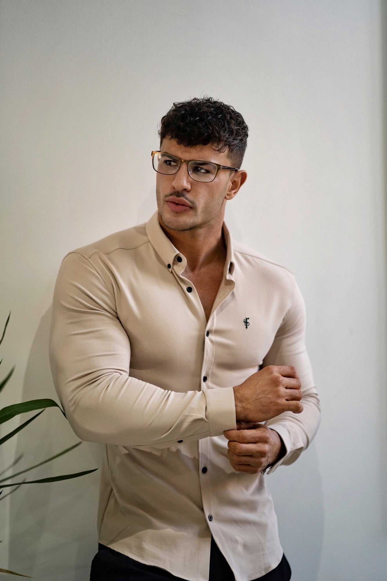 Super Slim Scuba Beige / Black Long Sleeve Stretch - FS738