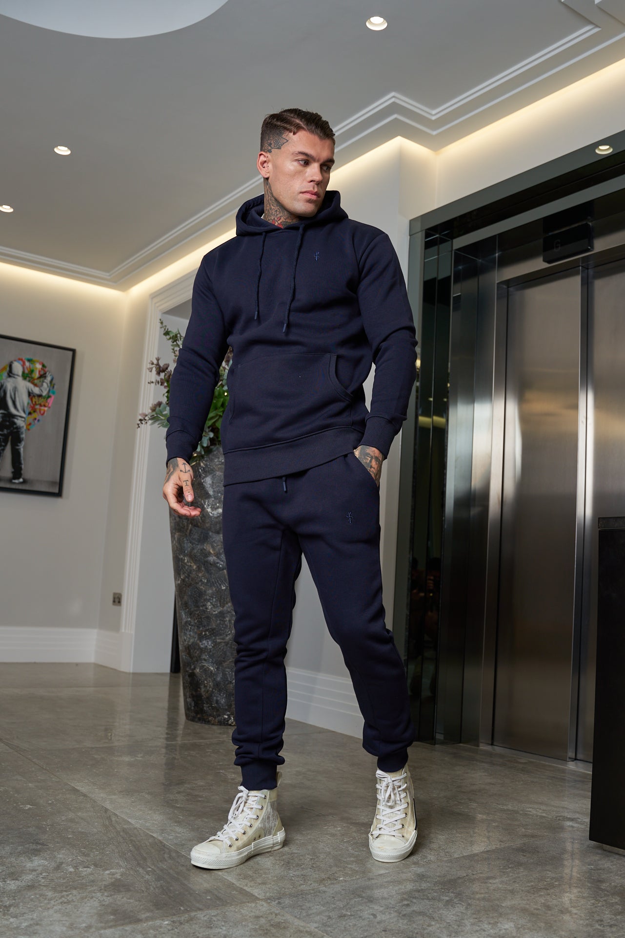 Navy Kangaroo Hoodie Top with FS Embroidery - FSH699