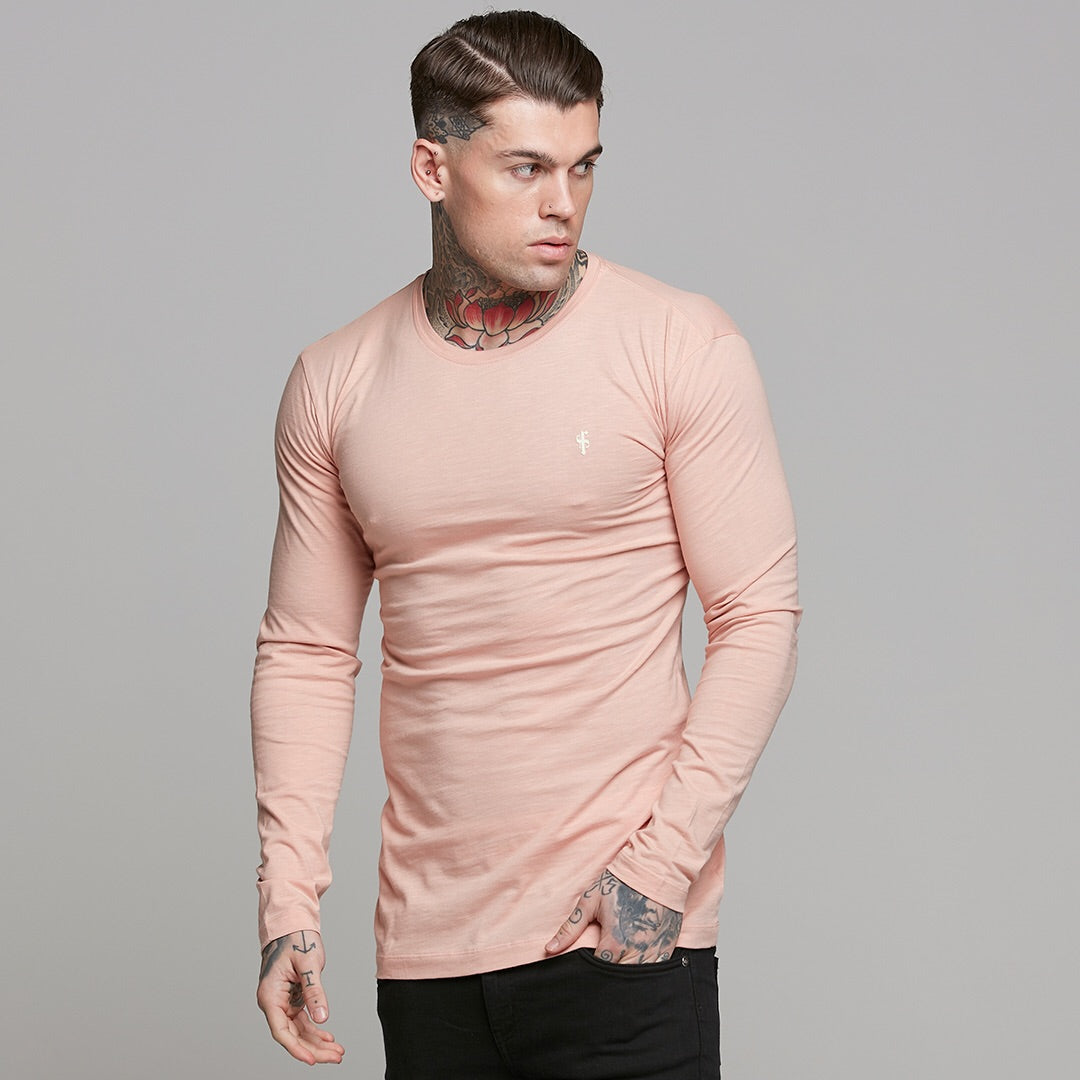 Peach Long Sleeve Slub Crew - FSH325