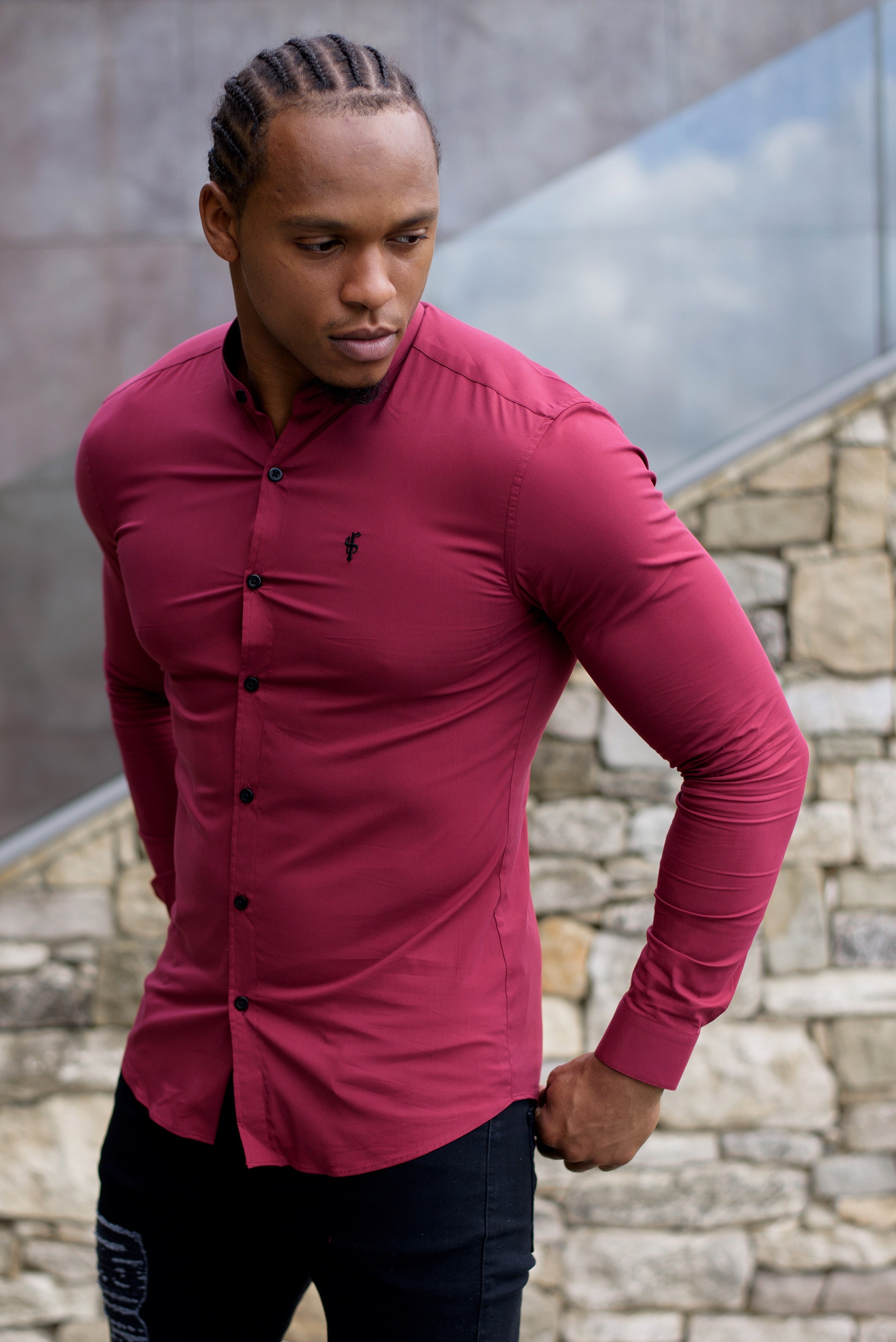 Super Slim Stretch Classic Oxblood Grandad Collar - FS294