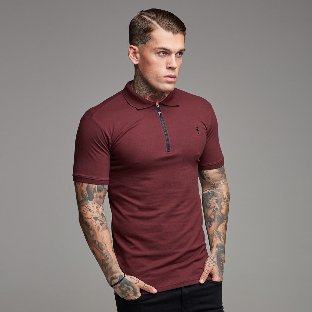 Classic Burgundy and Black Zipped Polo Shirt - FSH333