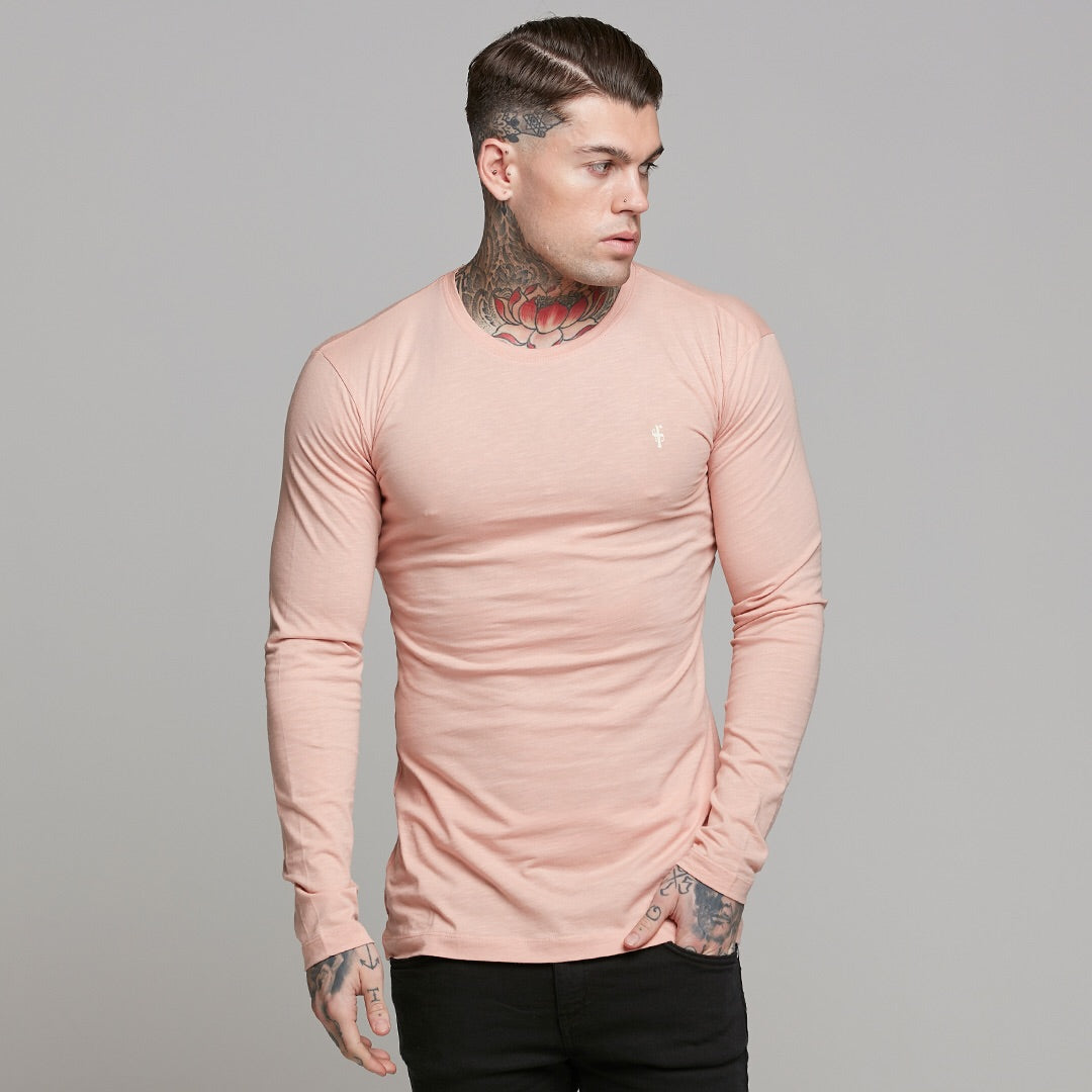 Peach Long Sleeve Slub Crew - FSH325