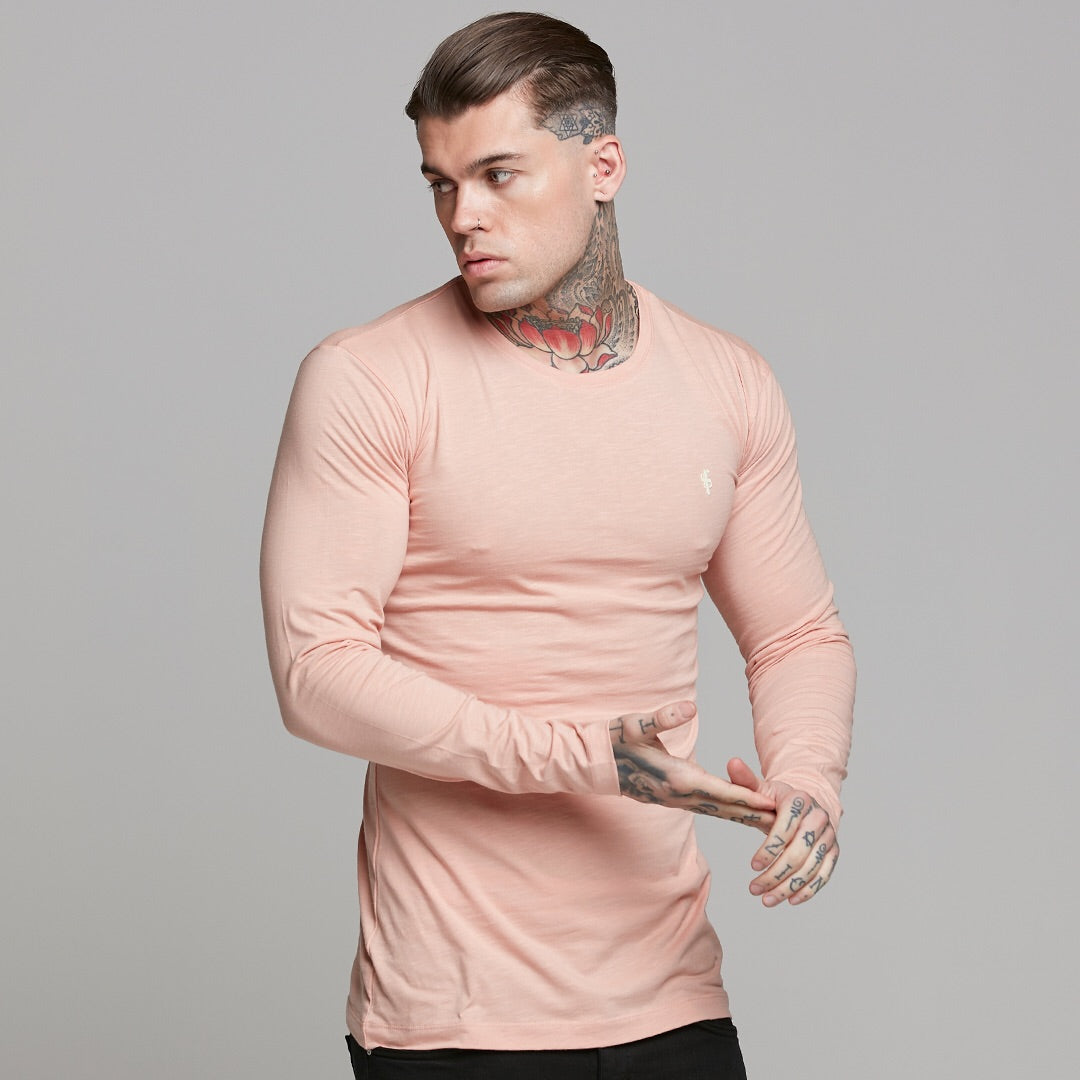Peach Long Sleeve Slub Crew - FSH325