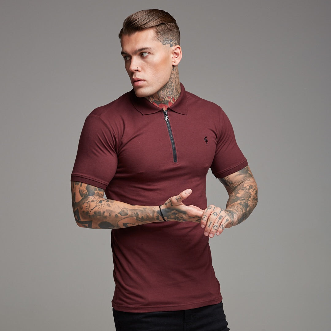 Classic Burgundy and Black Zipped Polo Shirt - FSH333