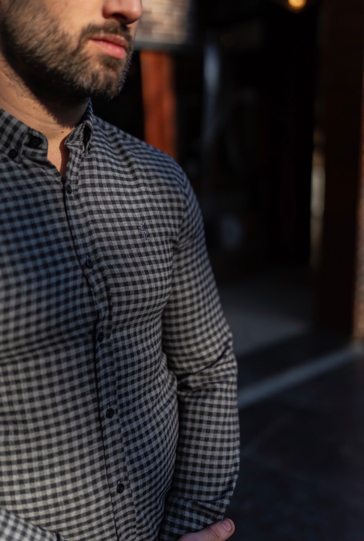 Classic Black & Grey Brushed Check Long Sleeve (Grey Emblem) - FS411