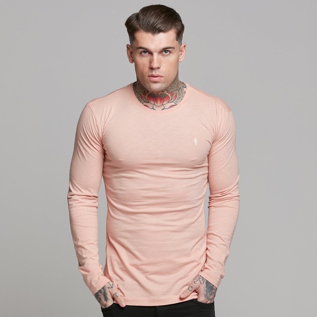 Peach Long Sleeve Slub Crew - FSH325