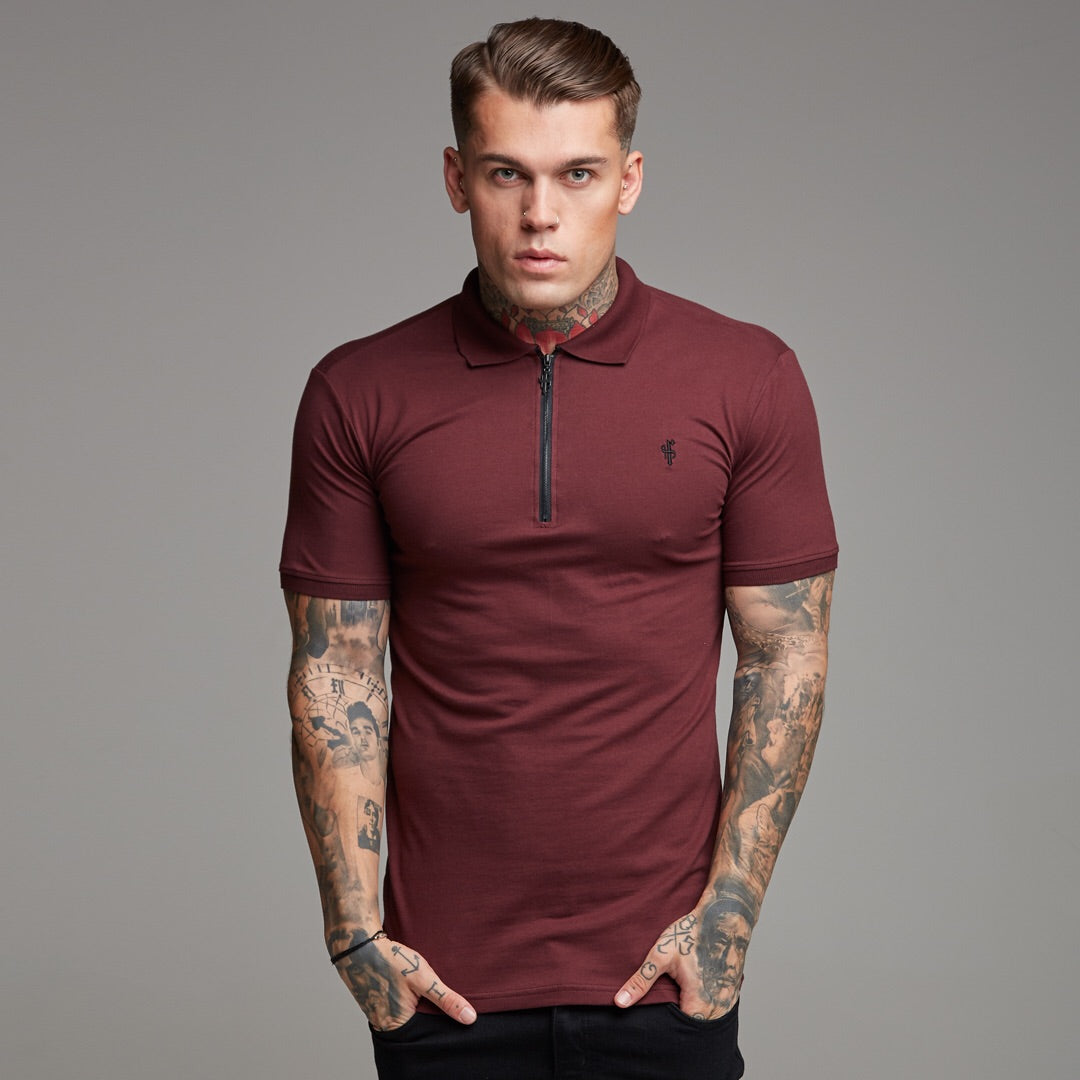 Classic Burgundy and Black Zipped Polo Shirt - FSH333