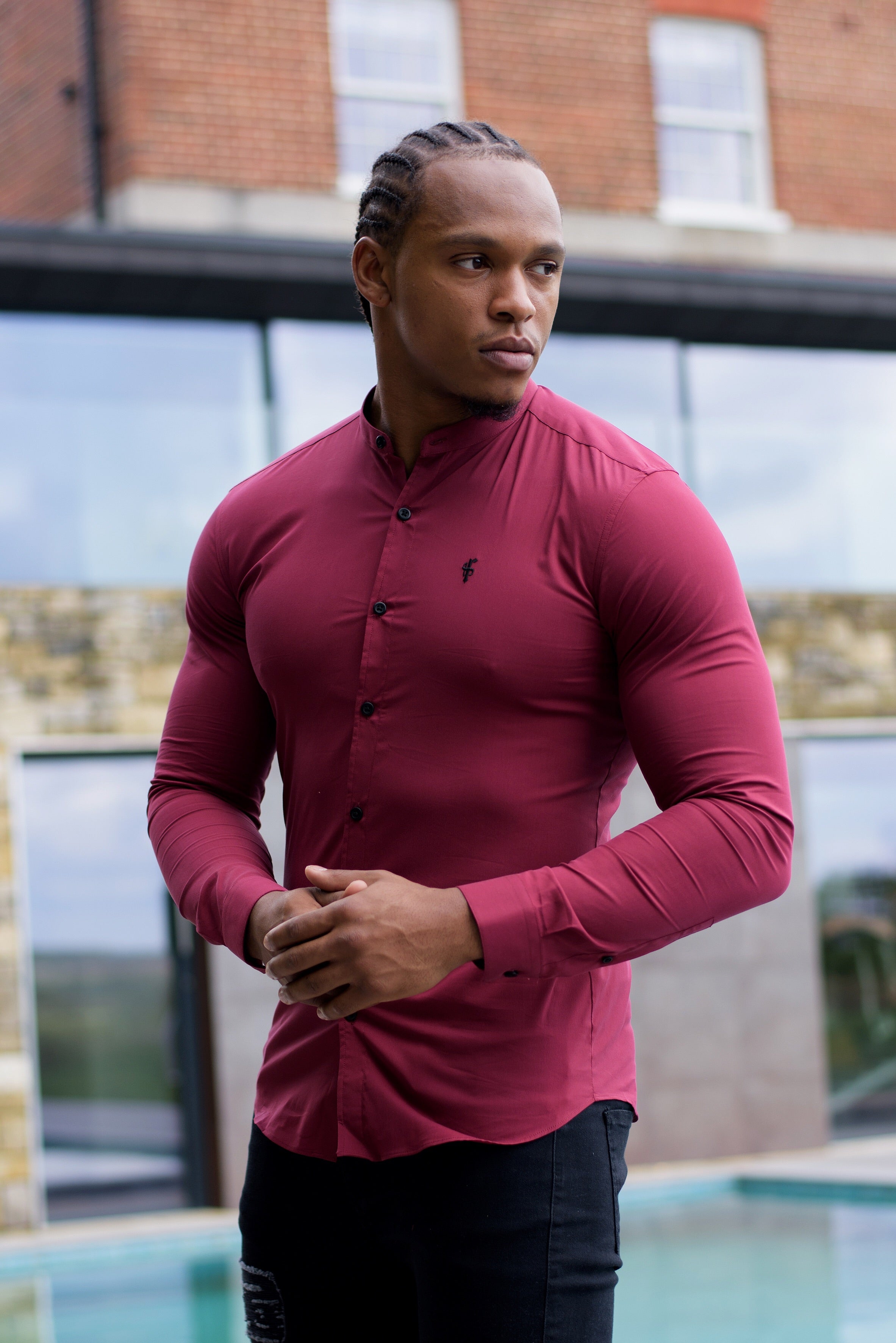 Super Slim Stretch Classic Oxblood Grandad Collar - FS294