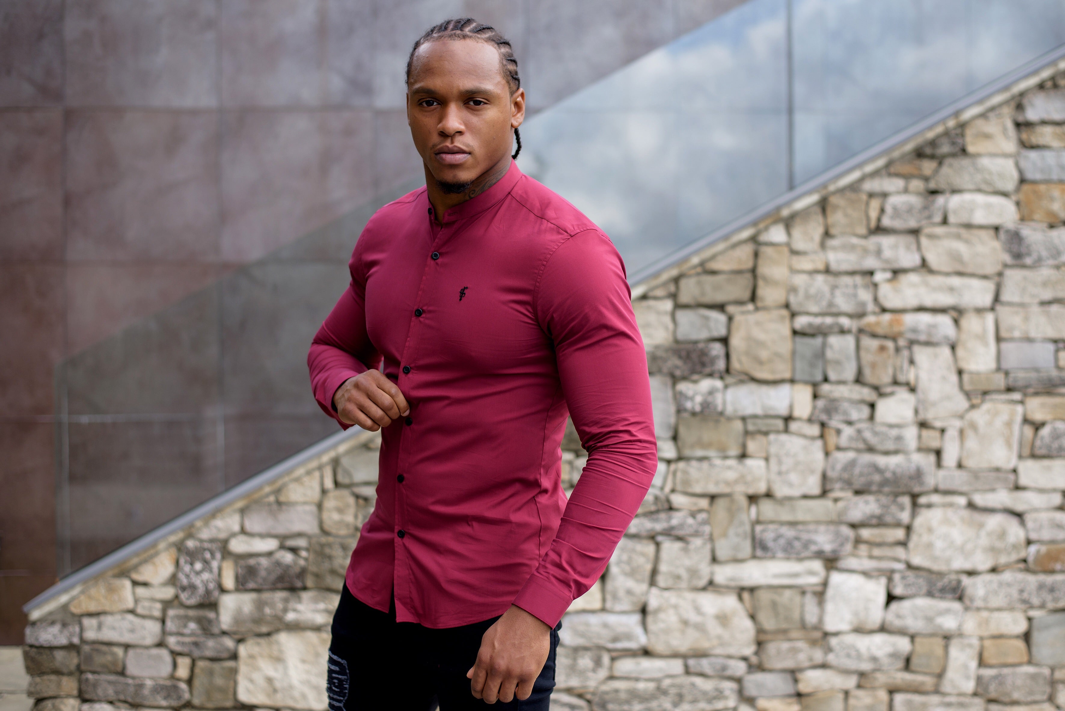 Super Slim Stretch Classic Oxblood Grandad Collar - FS294