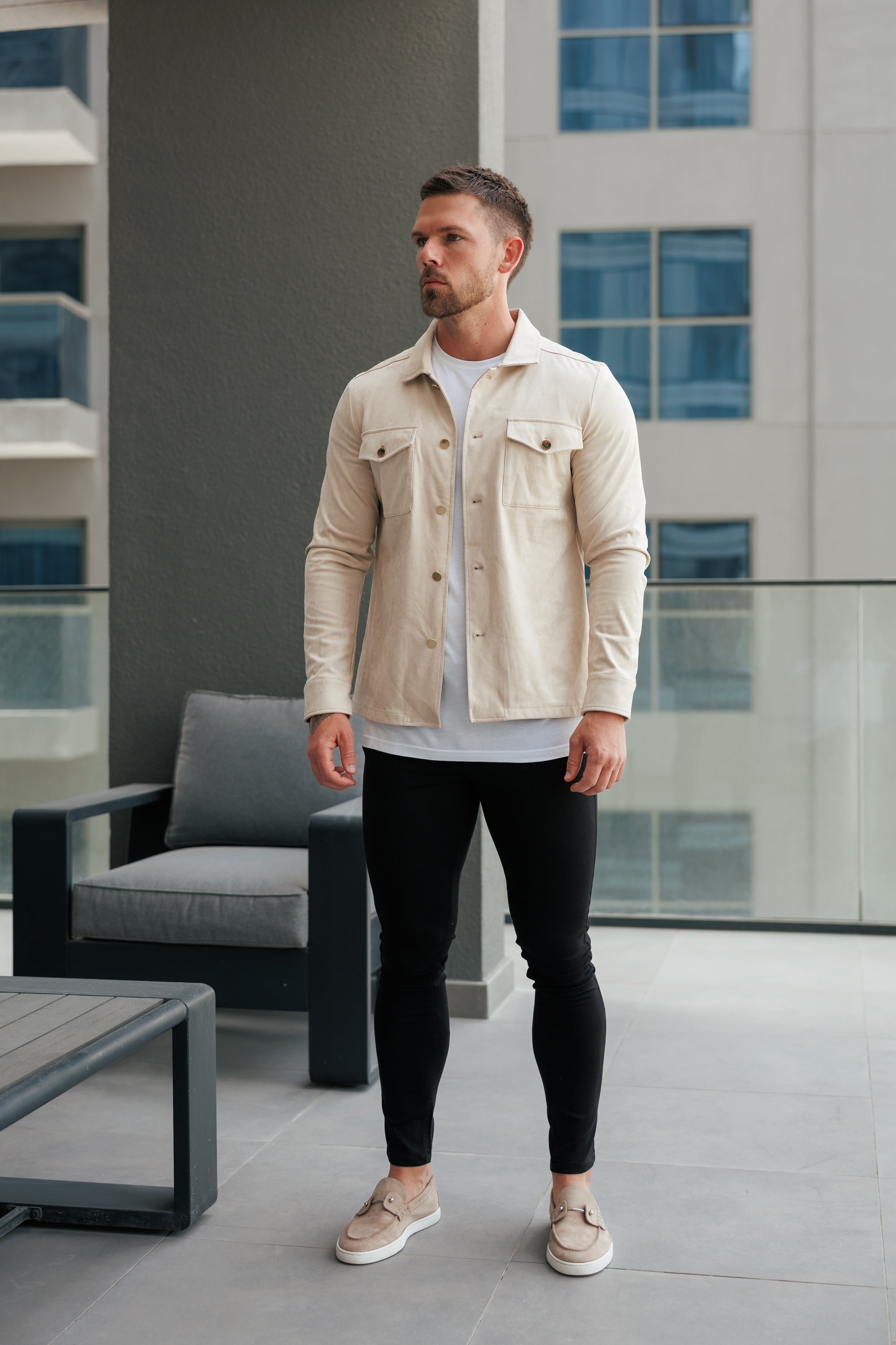 Suede Feel Button Up Jacket Beige / Gold - FSN219