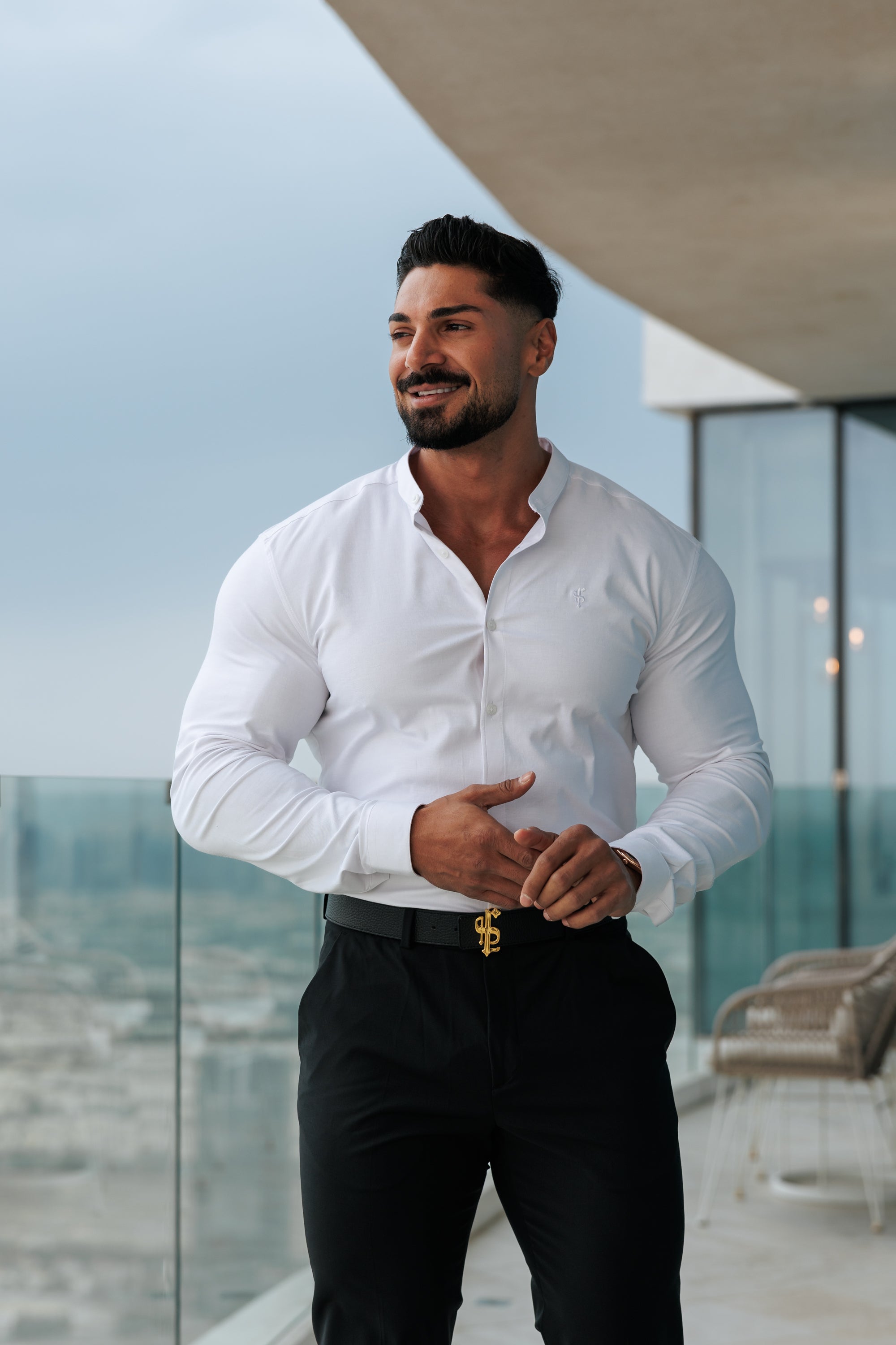 Super Slim Stretch Classic Oxford White Grandad Collar - FS732