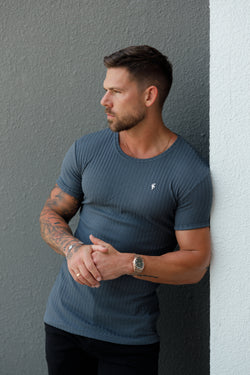 Father Sons Classic Charcoal / Silver Ribbed Knit Super Slim Short Sleeve Crew - FSH1084