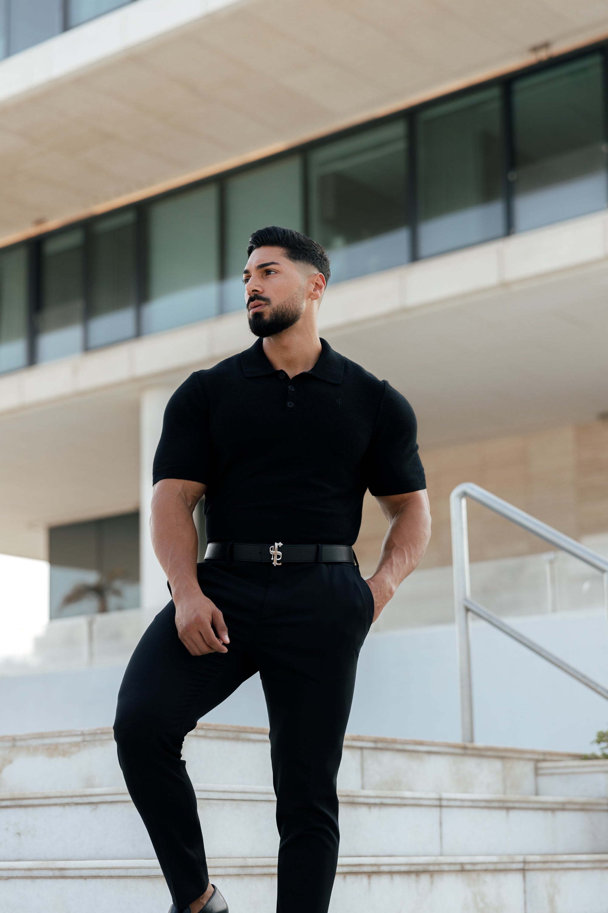 Classic Plain Black Knitted Polo Short Sleeve - FSN108