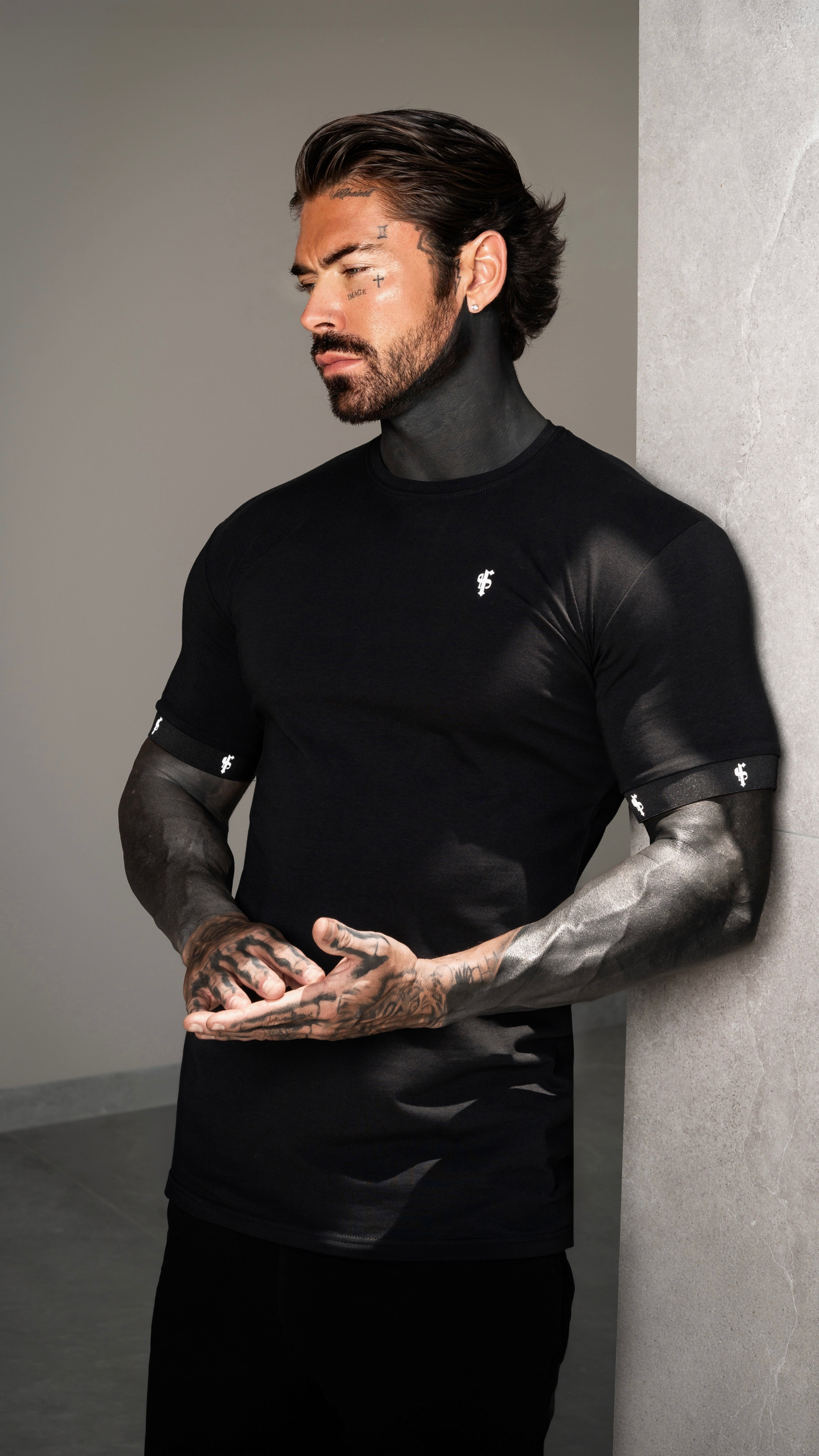 Classic Black Crew T Shirt with FS Elastic Sleeve Branding - FSH1559