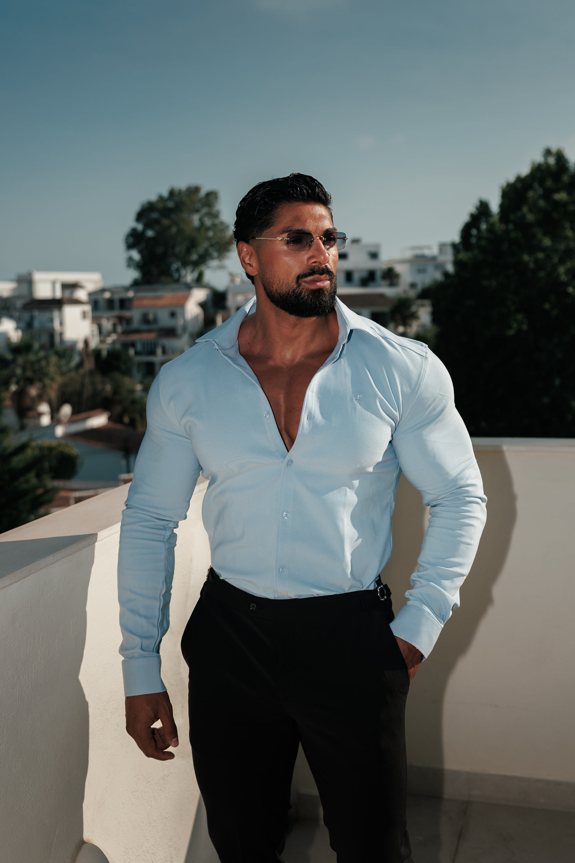 Super Slim Scuba Light Blue Long Sleeve Stretch with Cutaway Collar - FS1235