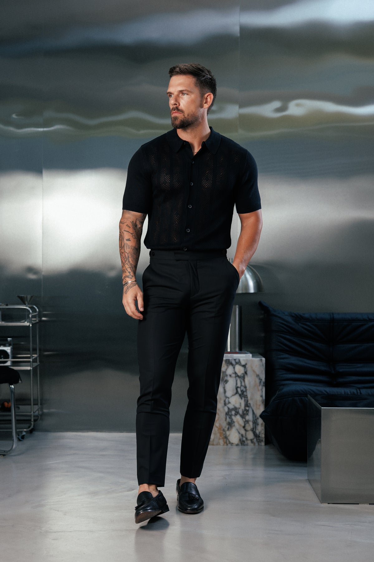 Tailored Formal Black Stretch Trousers with Elasticated Button Waist Adjuster - FST049