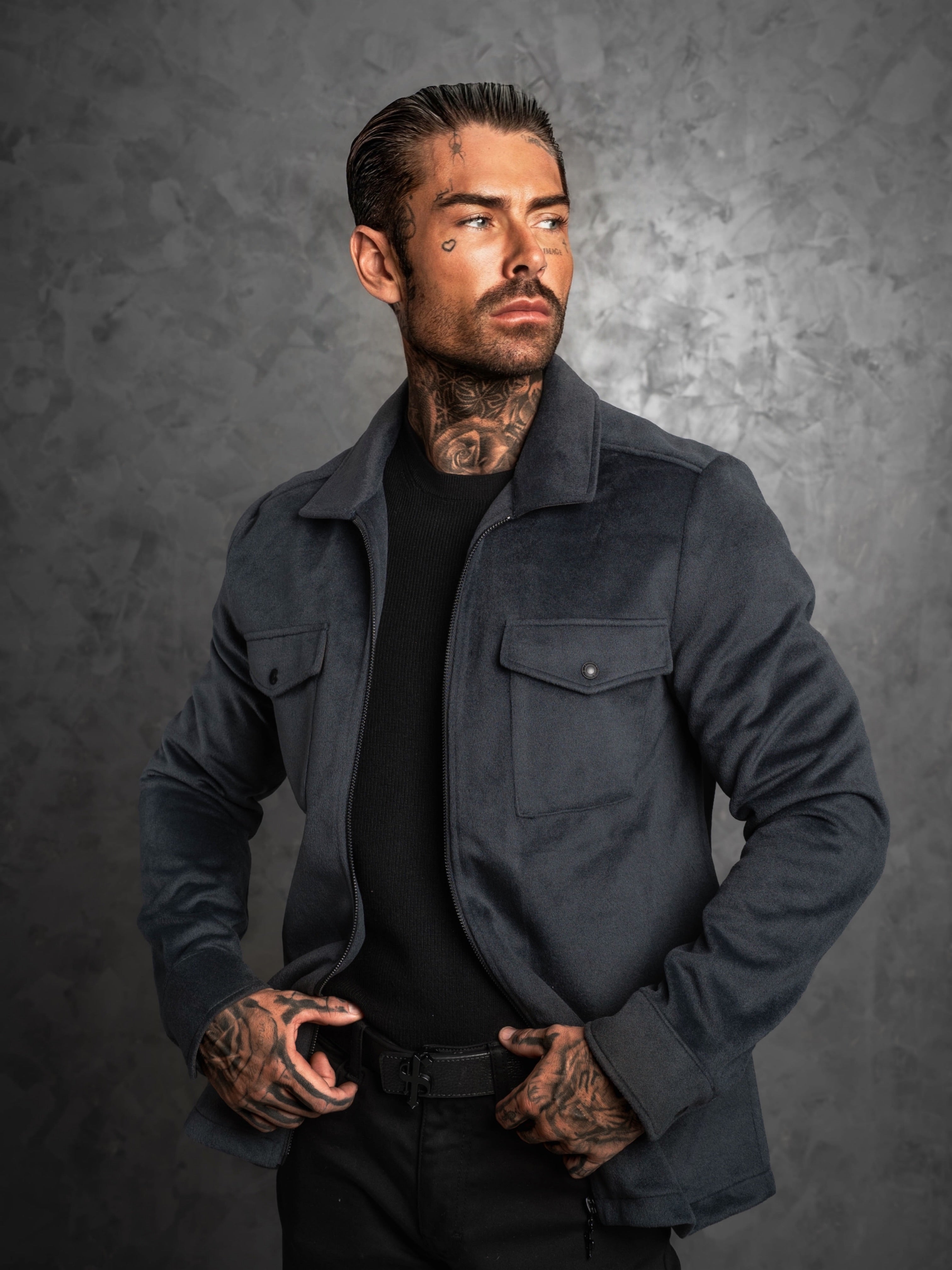 Brushed Zipped Plain Jacket Charcoal - FSN176