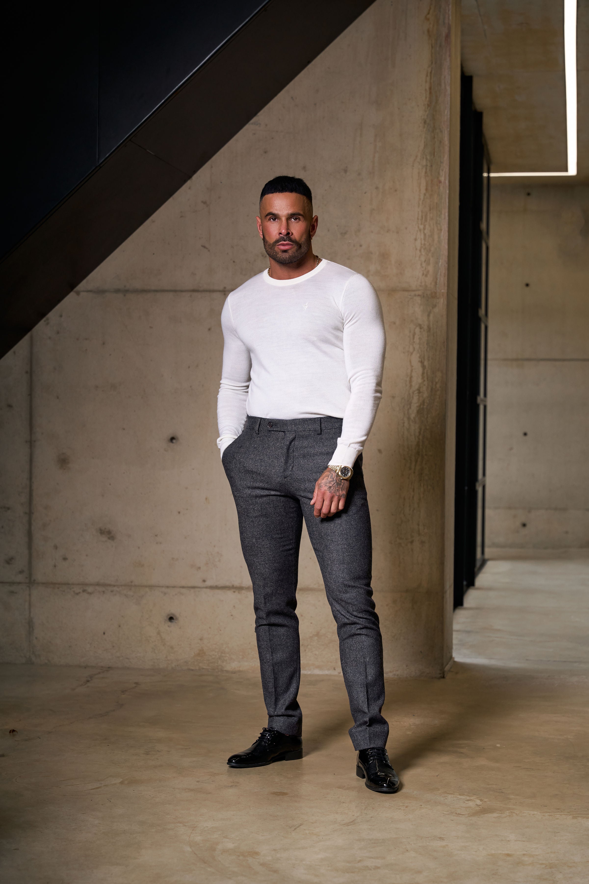 Relaxed Formal Dark Taupe Textured Trouser - FSTR015