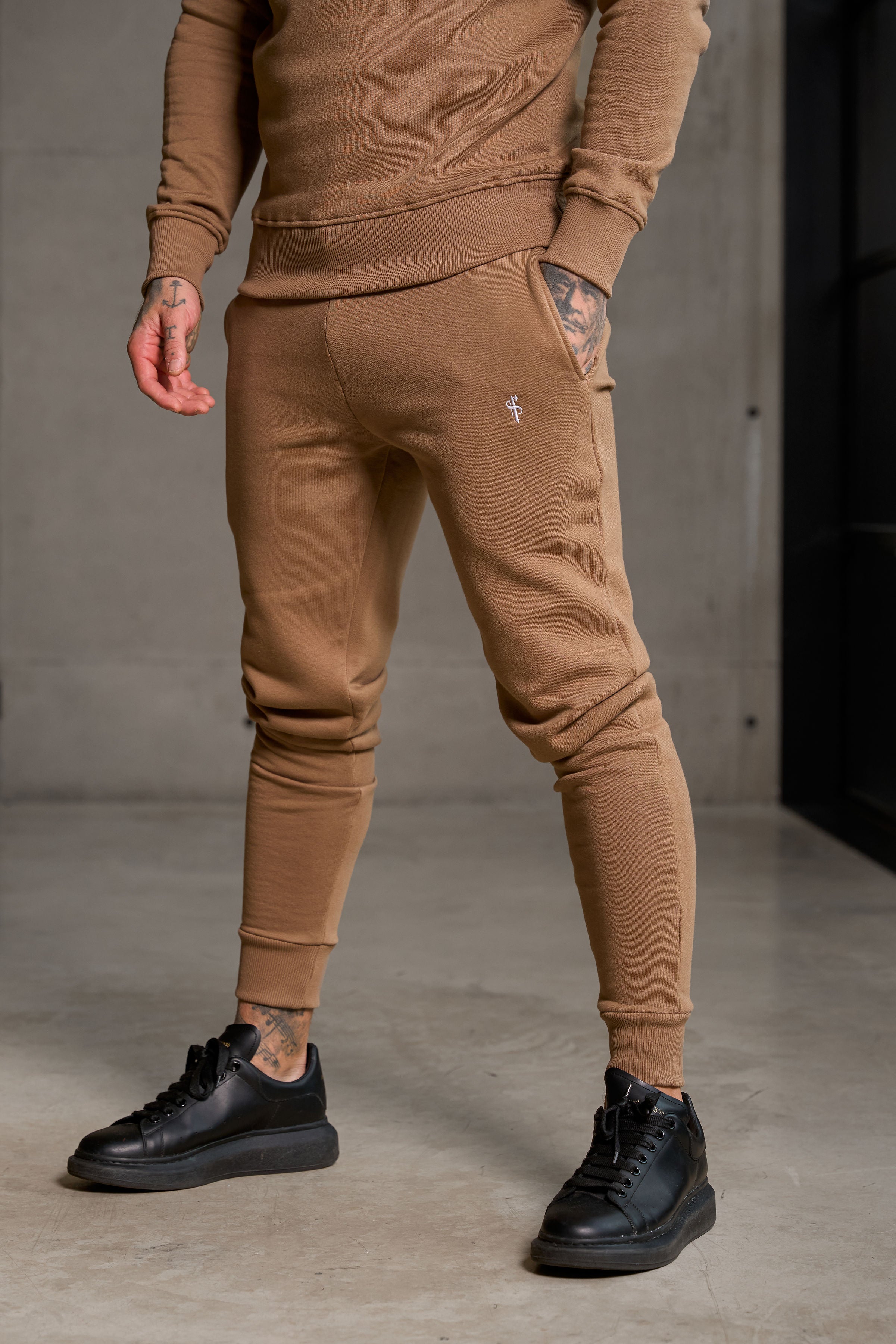 Plain Taupe Tracksuit Bottoms with FS Branding - FSH1197