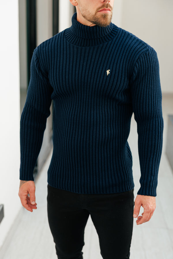 Father Sons Ribbed Knit Navy Roll Neck Jumper - FSJ115