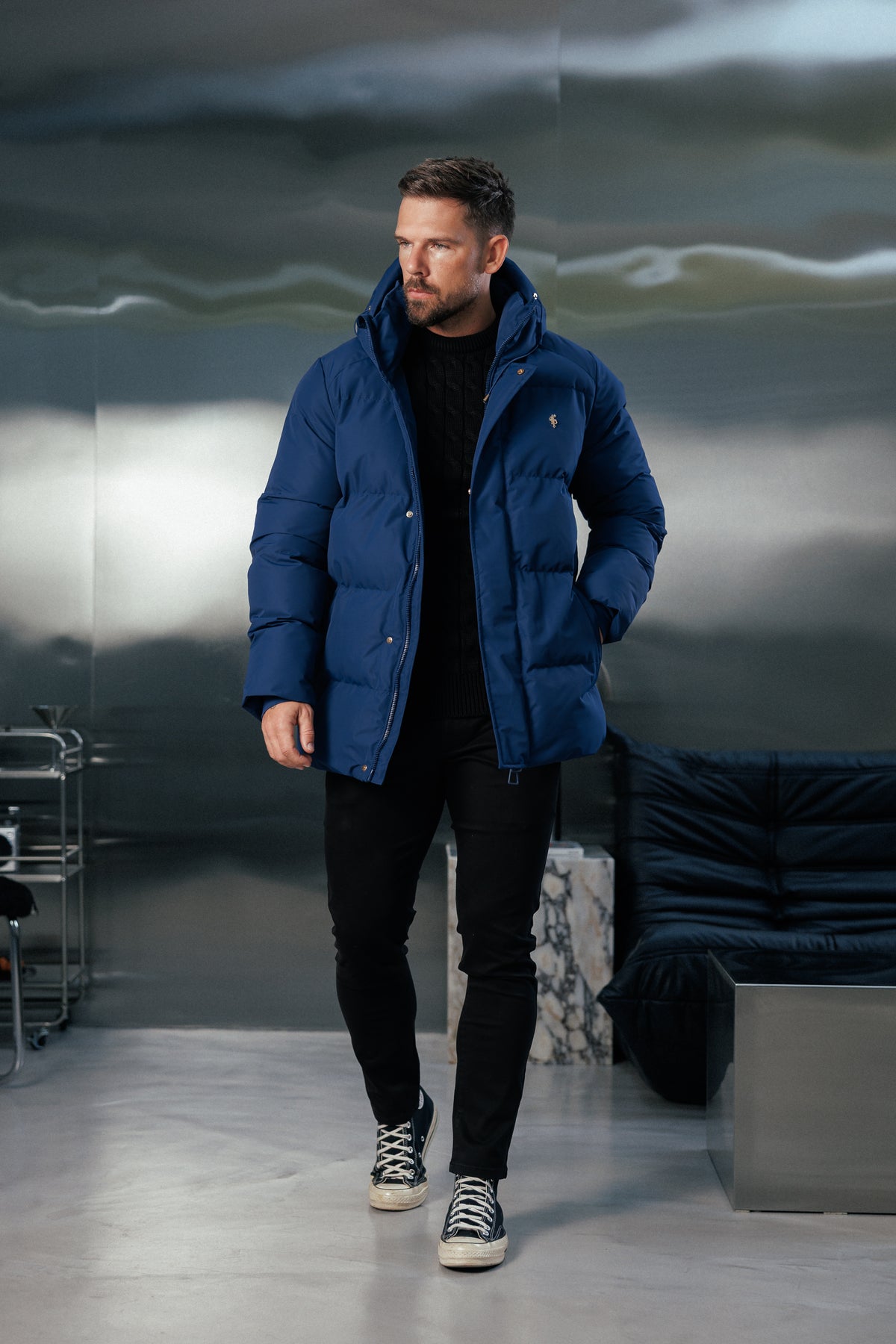 Navy Padded Coat with Hood - FSN238 (PRE ORDER 24TH OCTOBER)