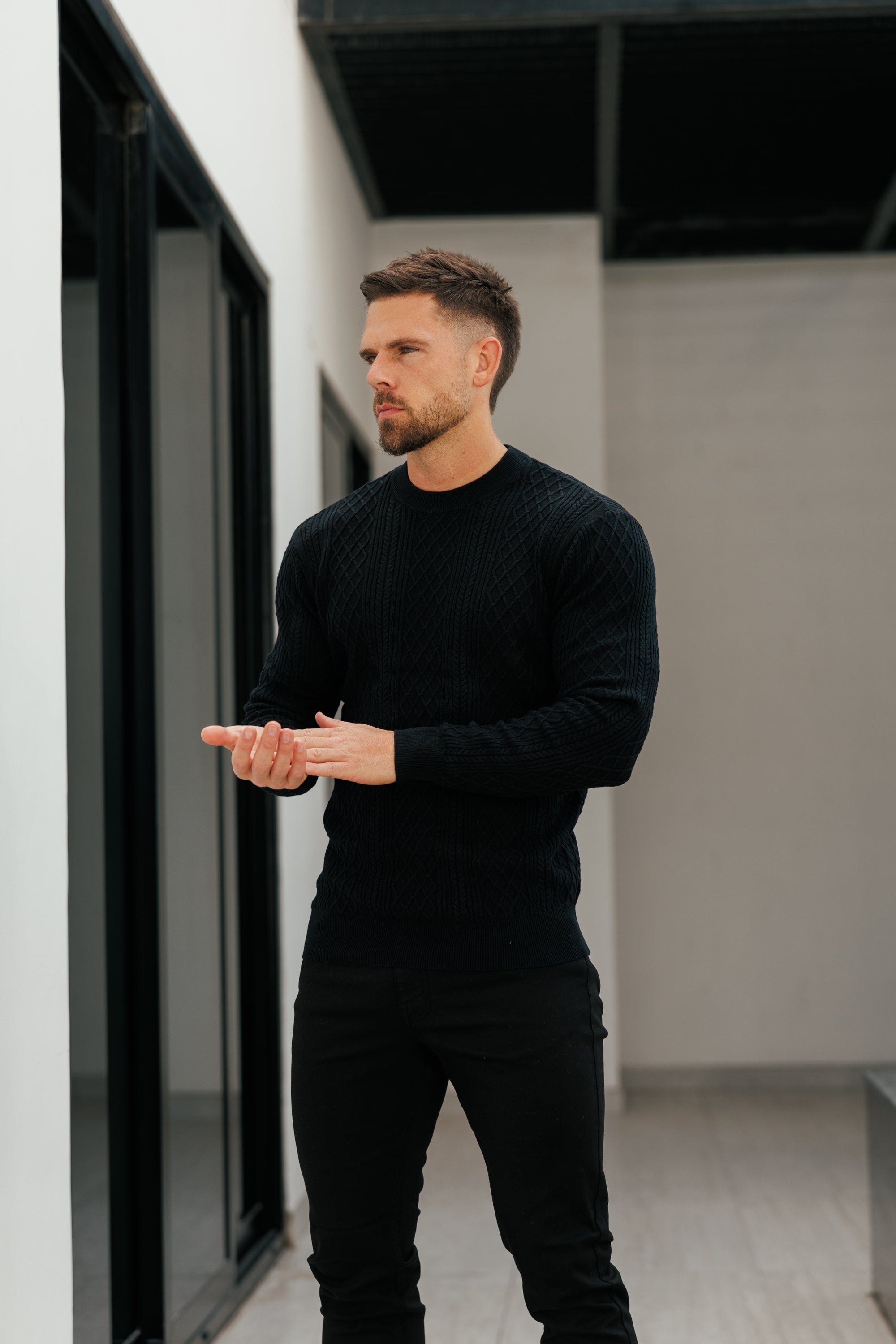 Fine Knit Diamond Black Jumper Long Sleeve  -  FSA006