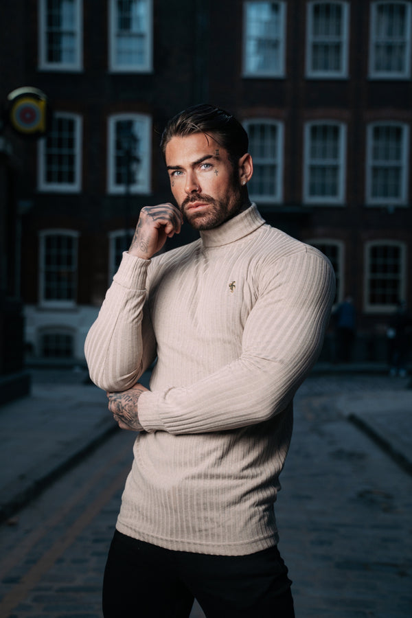 Father Sons Classic Beige / Gold Ribbed Knit Roll-neck Jumper - FSH960