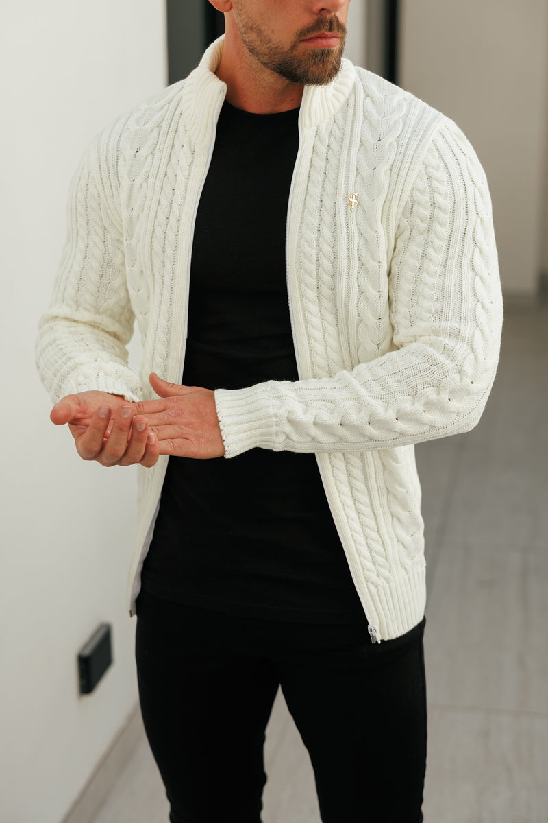 Father Sons Funnel Neck Full Zip Cardigan Cream -  FSJ143 (PRE ORDER 21ST DECEMBER)