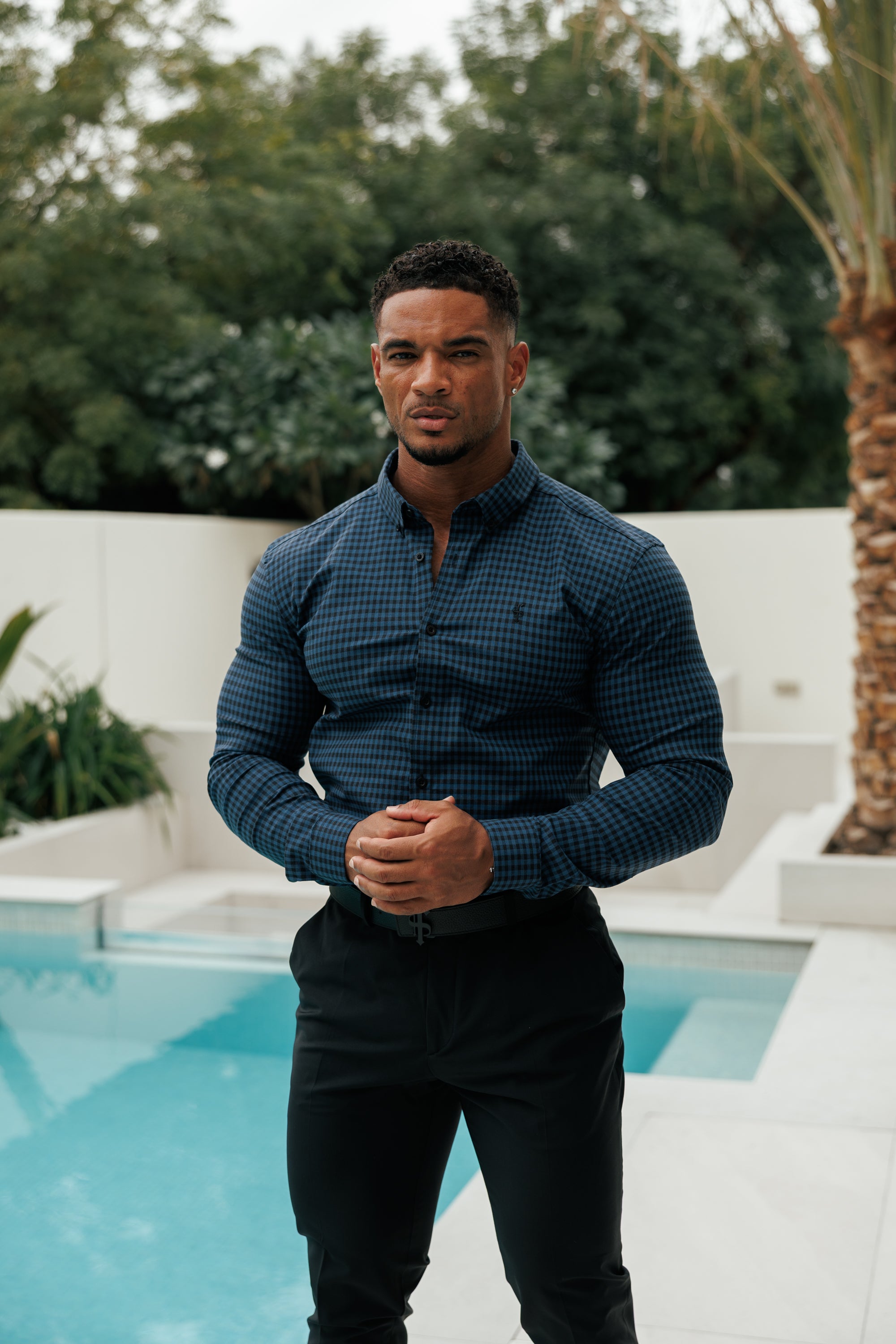 Super Slim Ultra Stretch Blue & Black Check - FS474