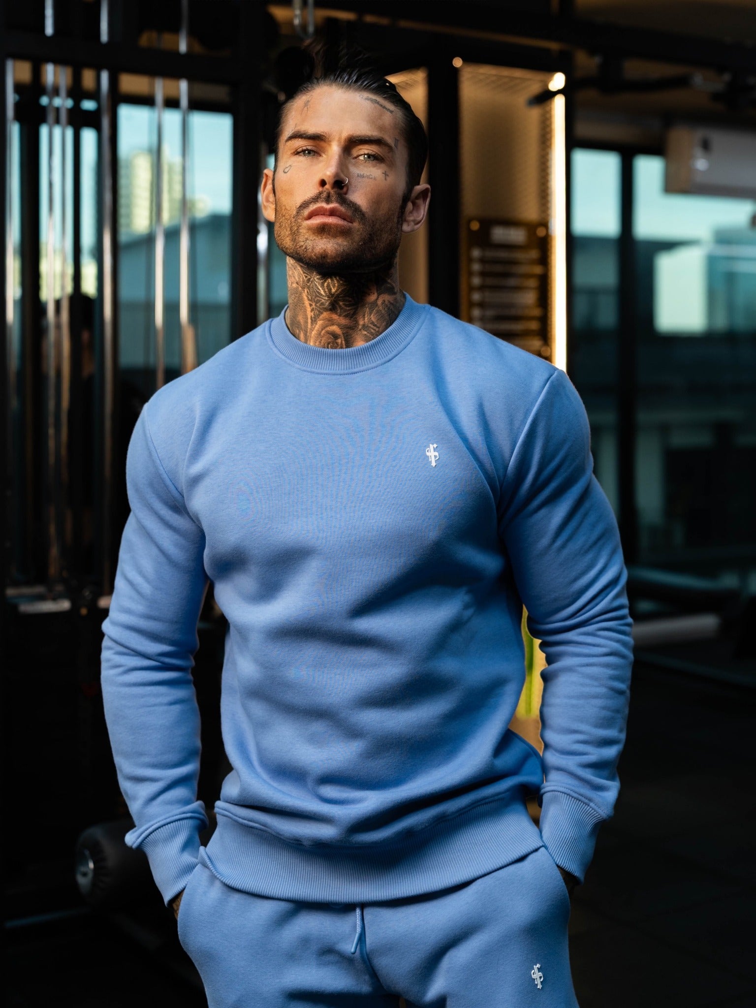 Plain Blue Crew Jumper With FS Branding - FSH1188