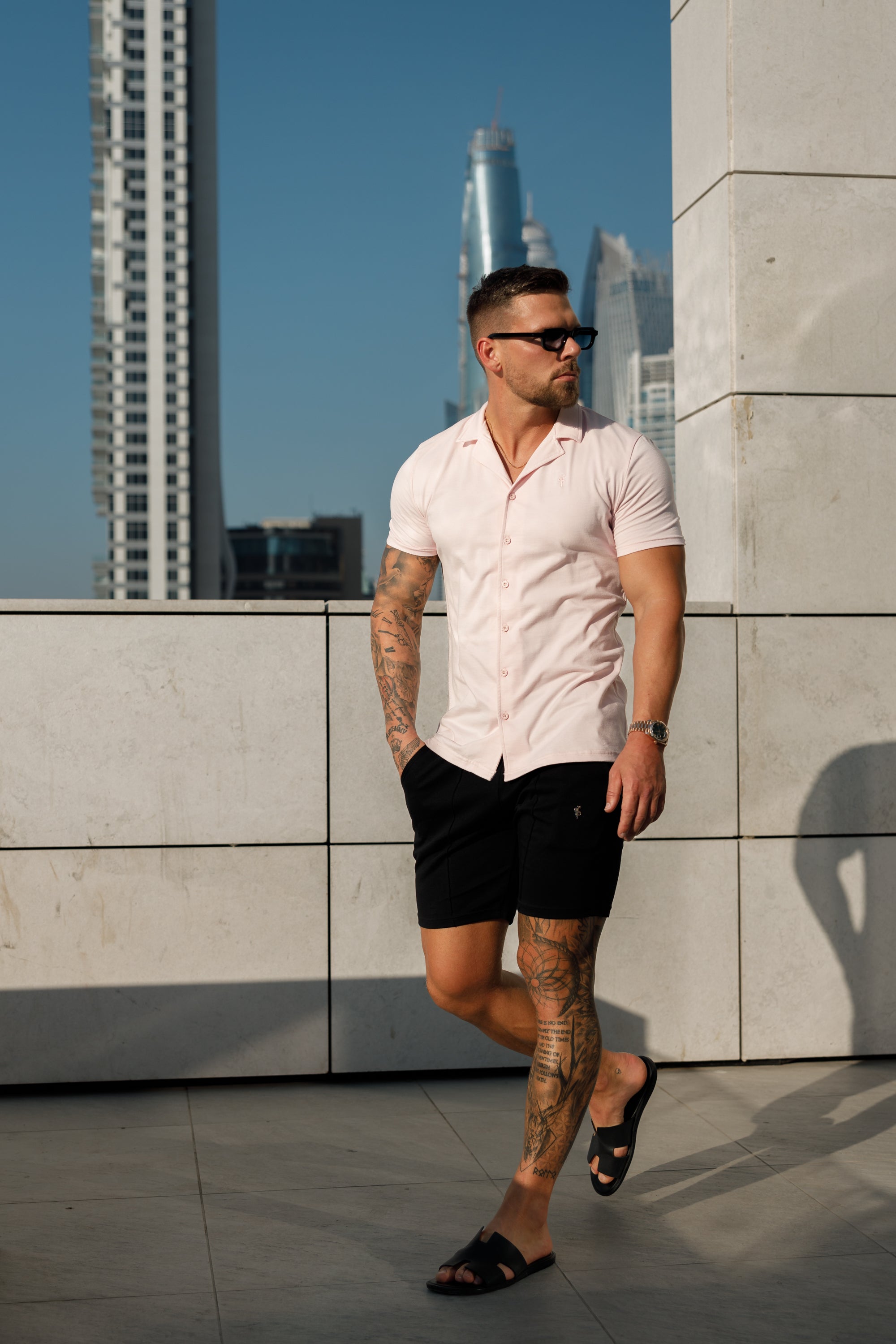 Stretch Pink Pique Revere Shirt Short Sleeve - FSH1077
