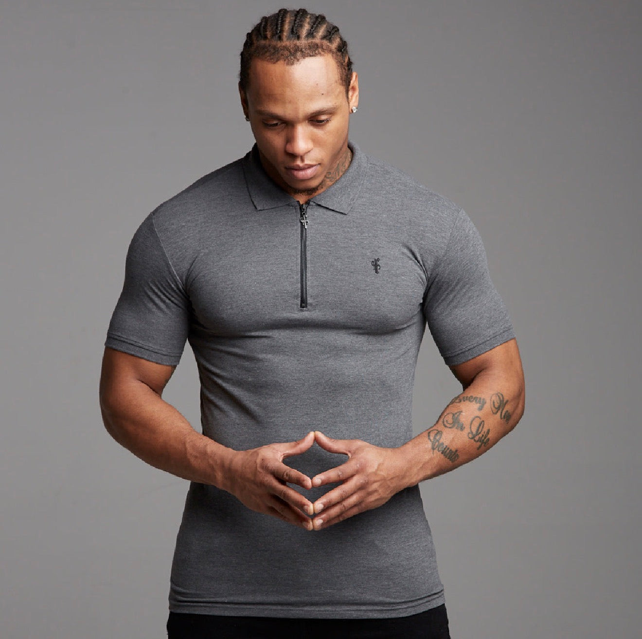 Classic Charcoal and Black Zipped Polo Shirt - FSH1535
