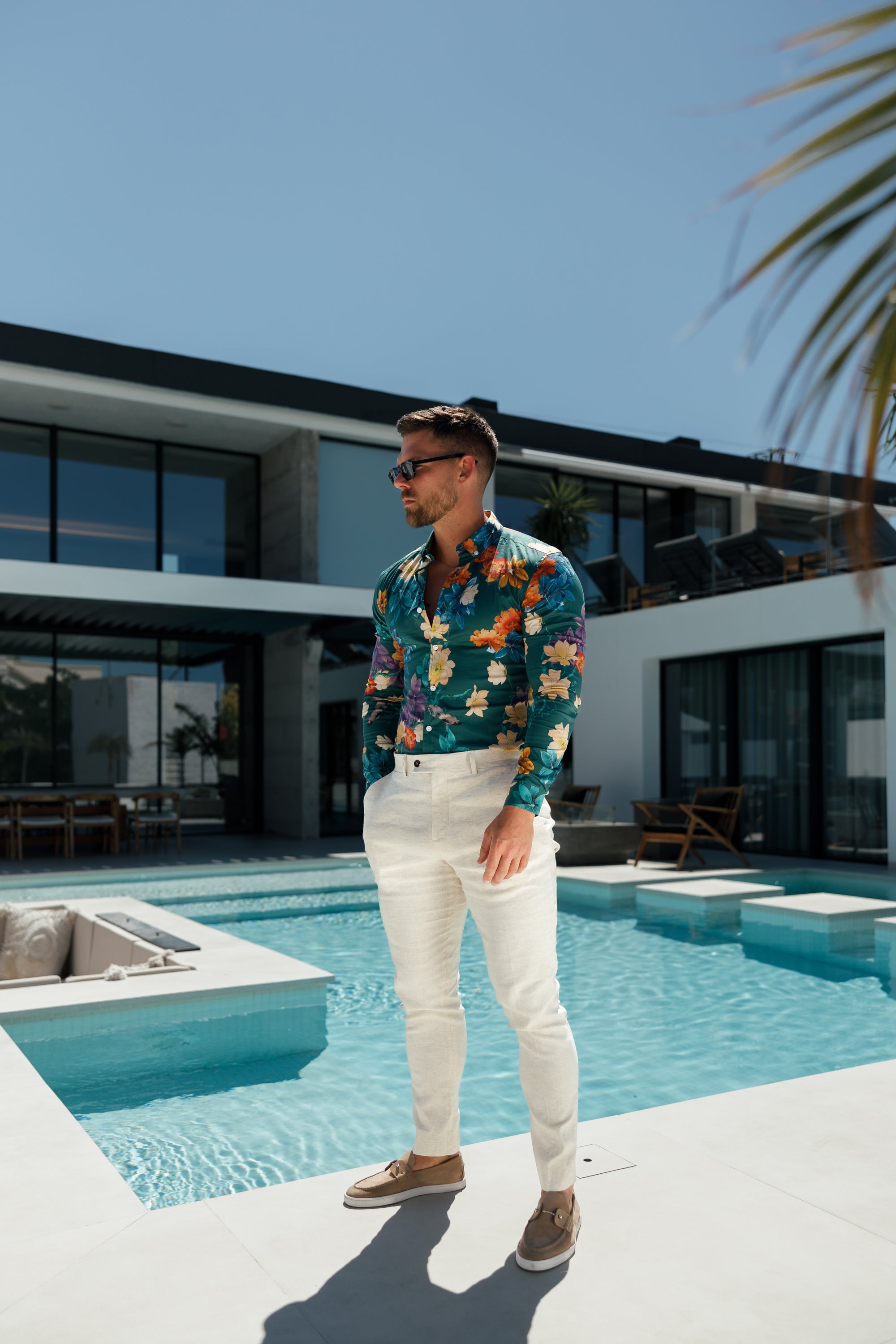 Slim Formal Cream Linen Trousers With Belt Loops - FST019