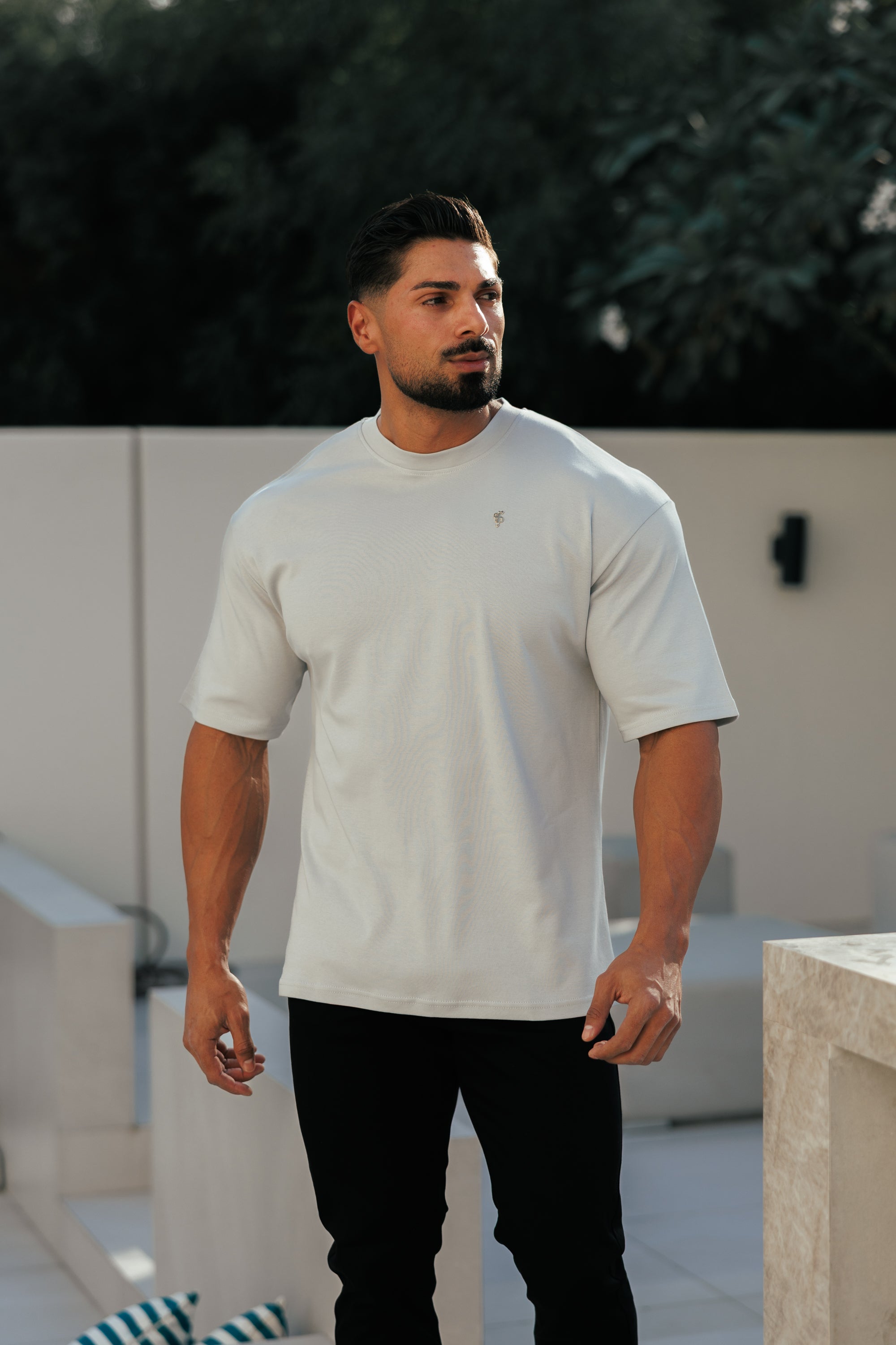 Light Grey / Silver Oversized Crew T Shirt - FSH1421