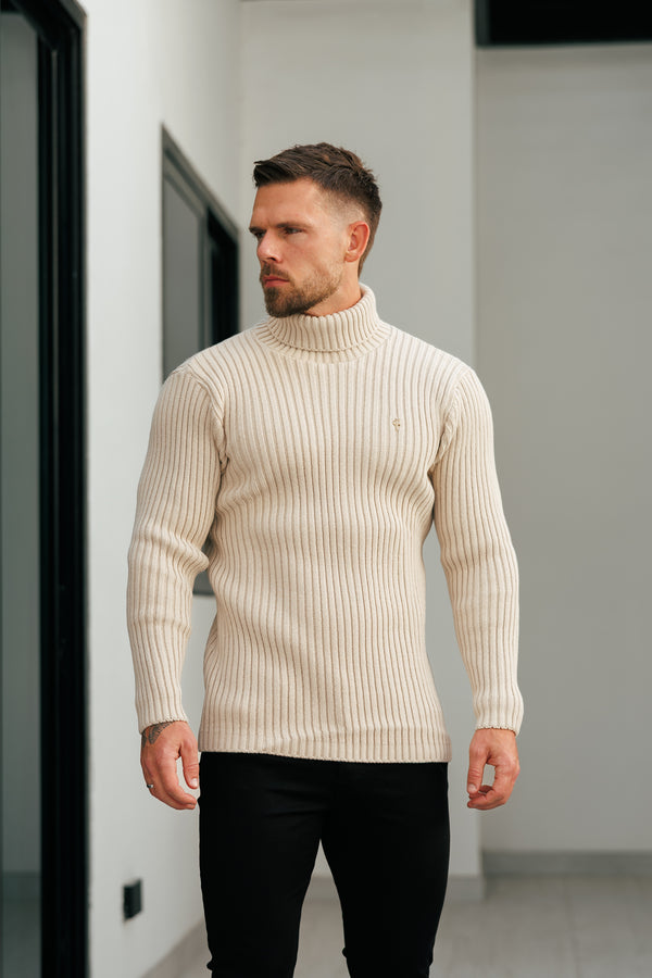 Father Sons Ribbed Knit Beige Roll Neck Jumper - FSJ112