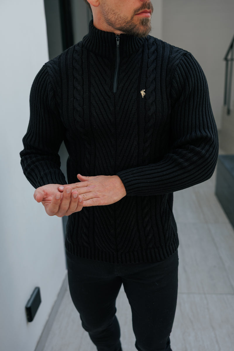 FS Funnel Neck Jumper with Quarter Zip Black -  FSJ155 (PRE ORDER 29TH DECEMBER)
