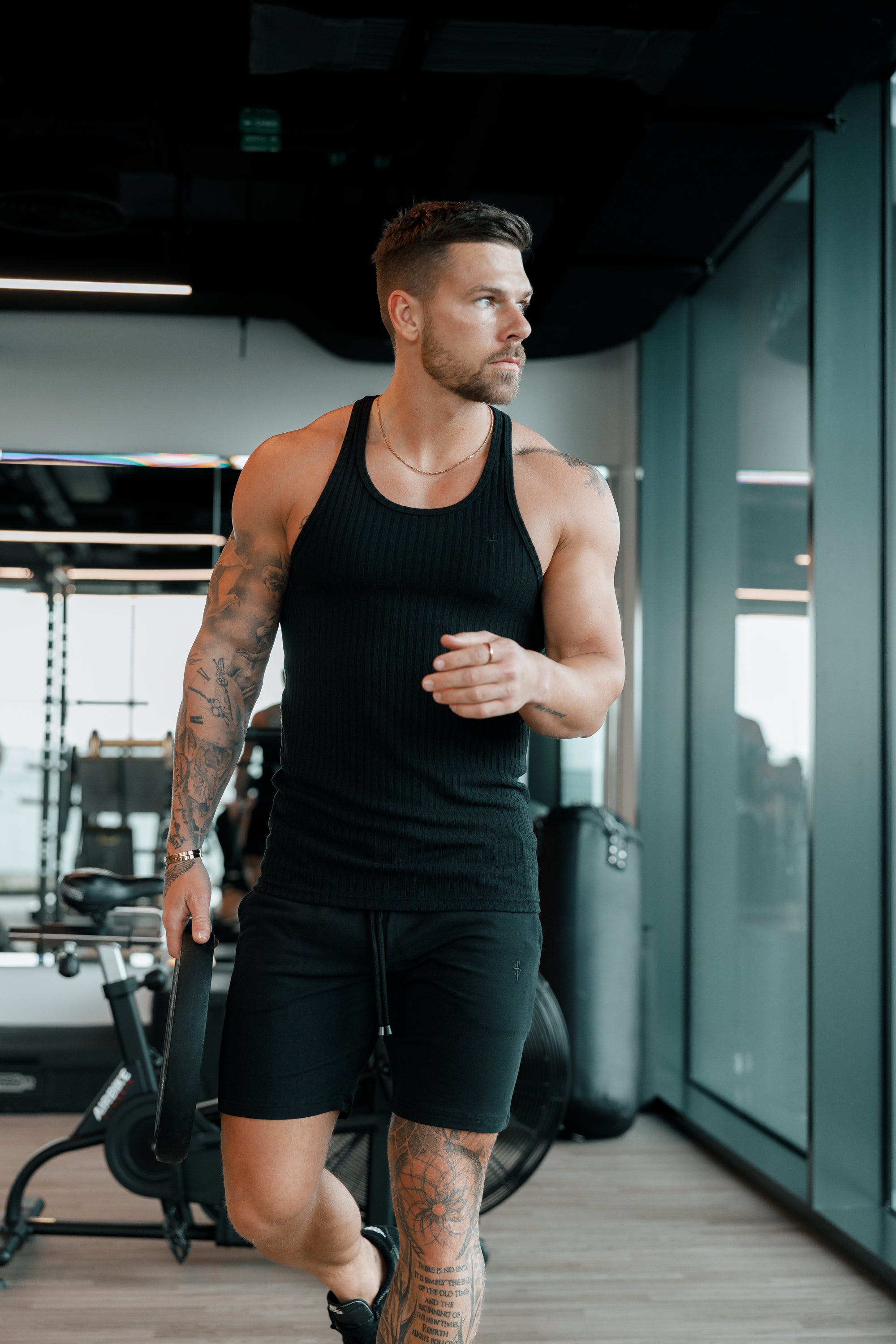 Classic Black / Black Ribbed Knit Super Slim Vest - FSH1019